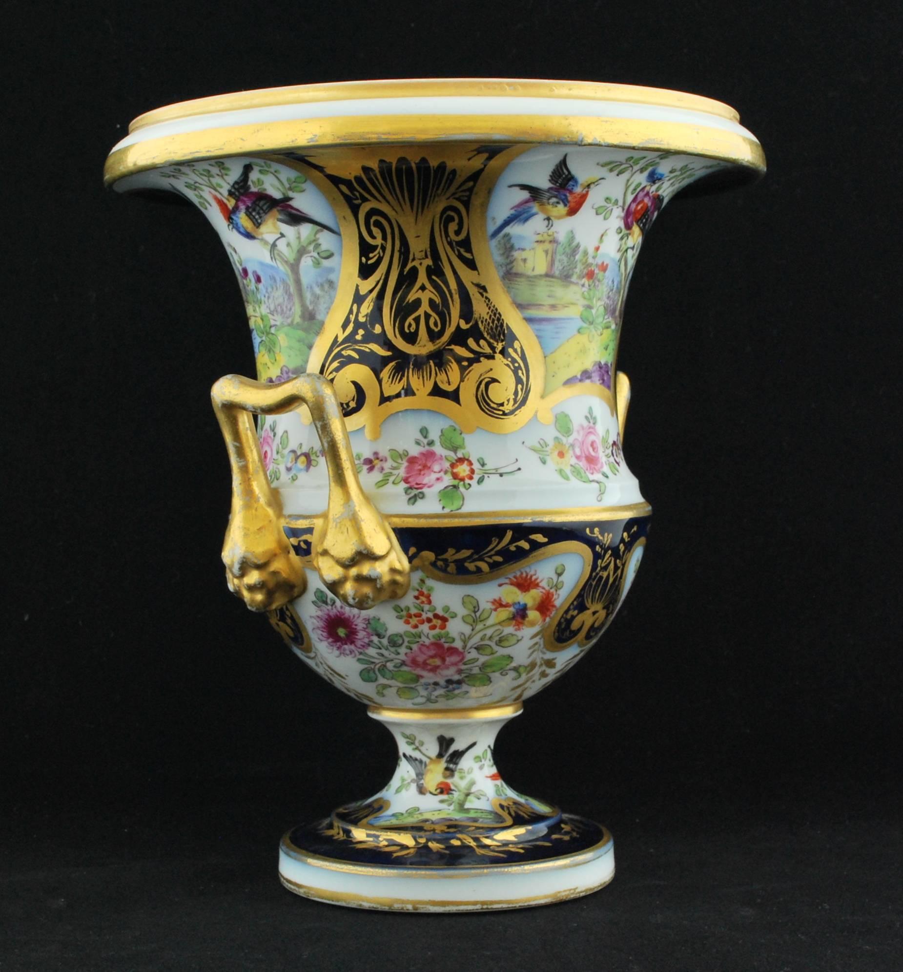 Neoclassical Pair of Campana Vases, Dublin Decorated, Derby Porcelain Works, circa 1810