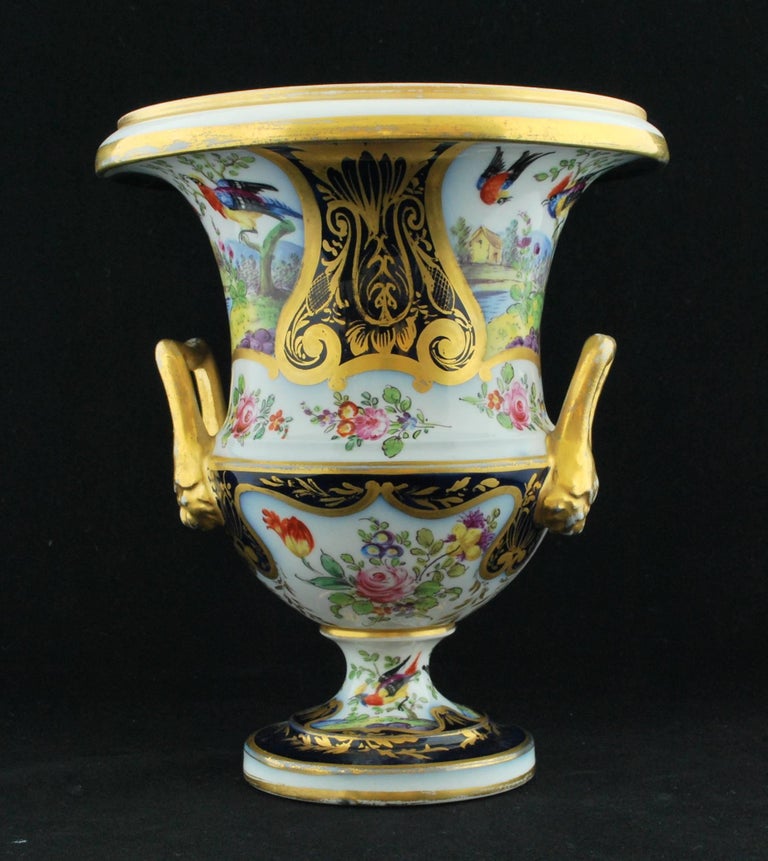 Turned Pair of Campana Vases, Dublin Decorated, Derby Porcelain Works, circa 1810