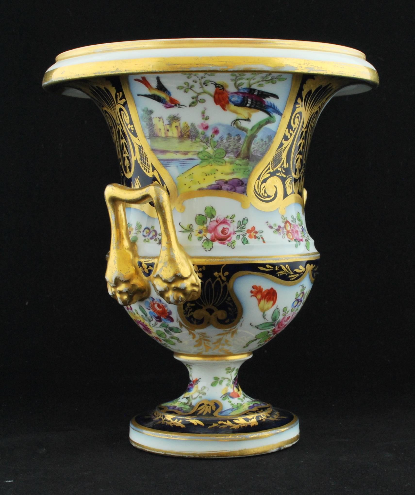 Pair of Campana Vases, Dublin Decorated, Derby Porcelain Works, circa 1810 In Excellent Condition In Melbourne, Victoria