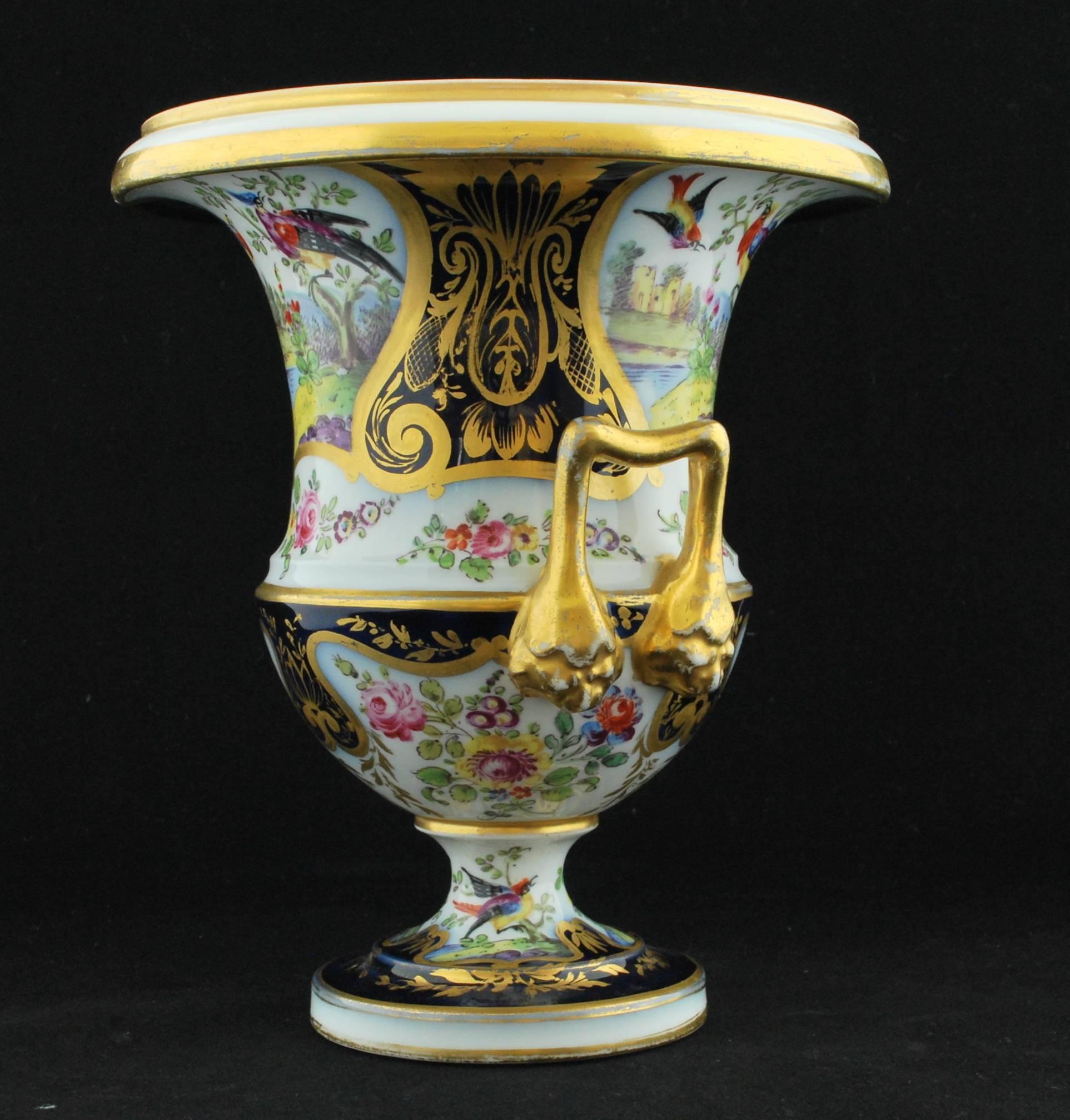 19th Century Pair of Campana Vases, Dublin Decorated, Derby Porcelain Works, circa 1810
