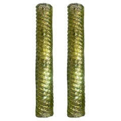 Pair Canale Sconces in Rare Chartreuse Green by Barovier e Toso. Italy, 1960's.