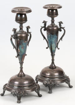 Pair Candle Holder Silver Antique Rococo Style Candlesticks, Decorative Patina