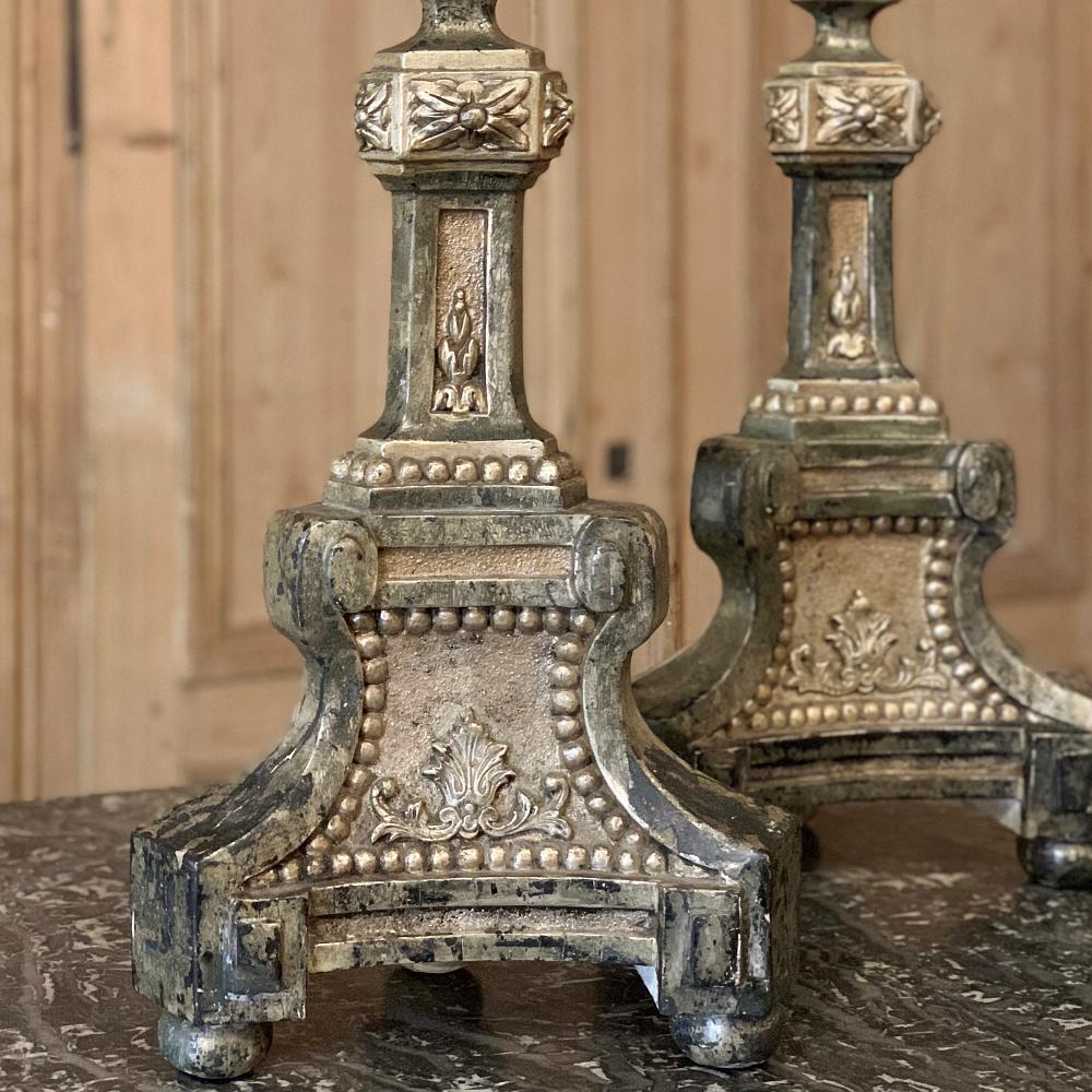 Pair of Candlesticks, 18th Century Italian Neoclassical Polychrome For Sale 4