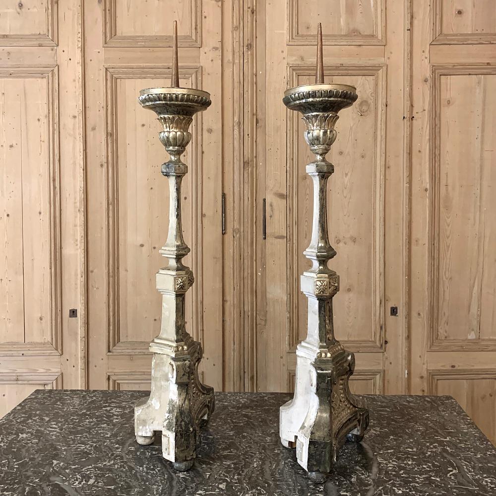 Pair of Candlesticks, 18th Century Italian Neoclassical Polychrome In Good Condition For Sale In Dallas, TX