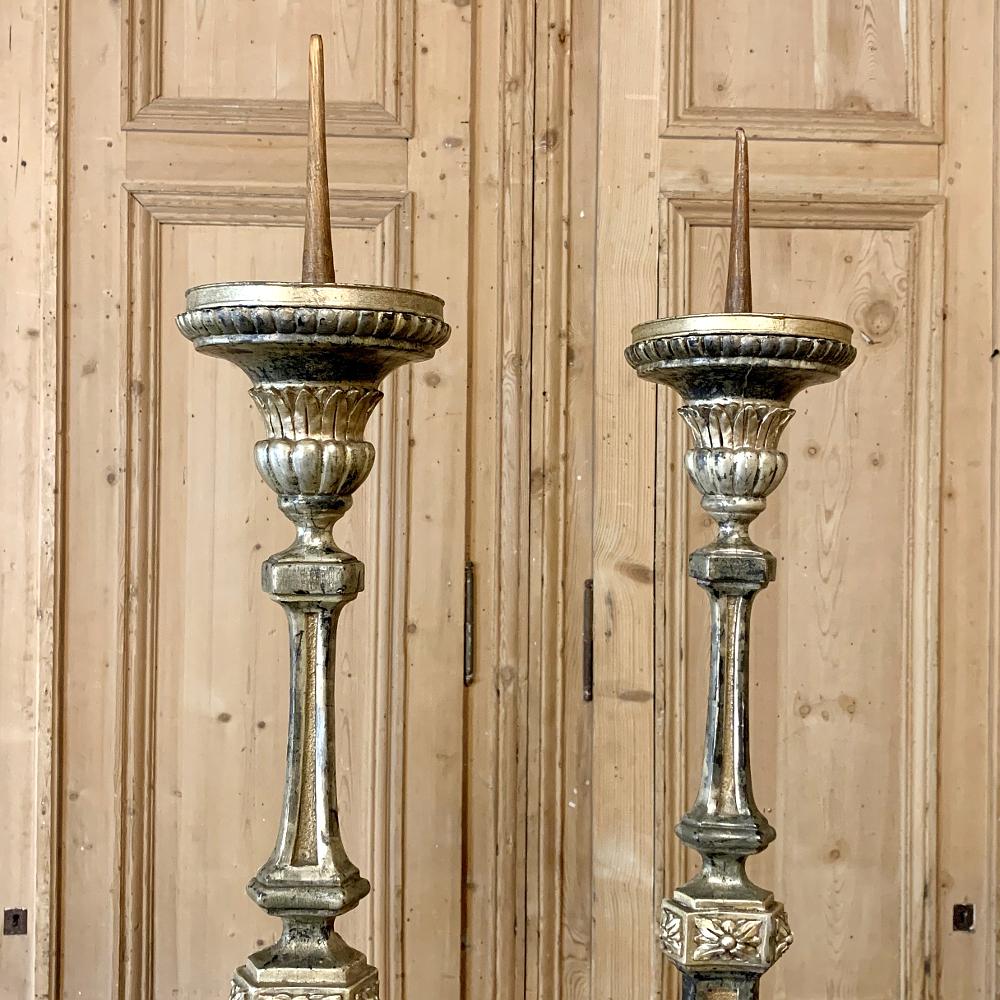 Pair of Candlesticks, 18th Century Italian Neoclassical Polychrome For Sale 1