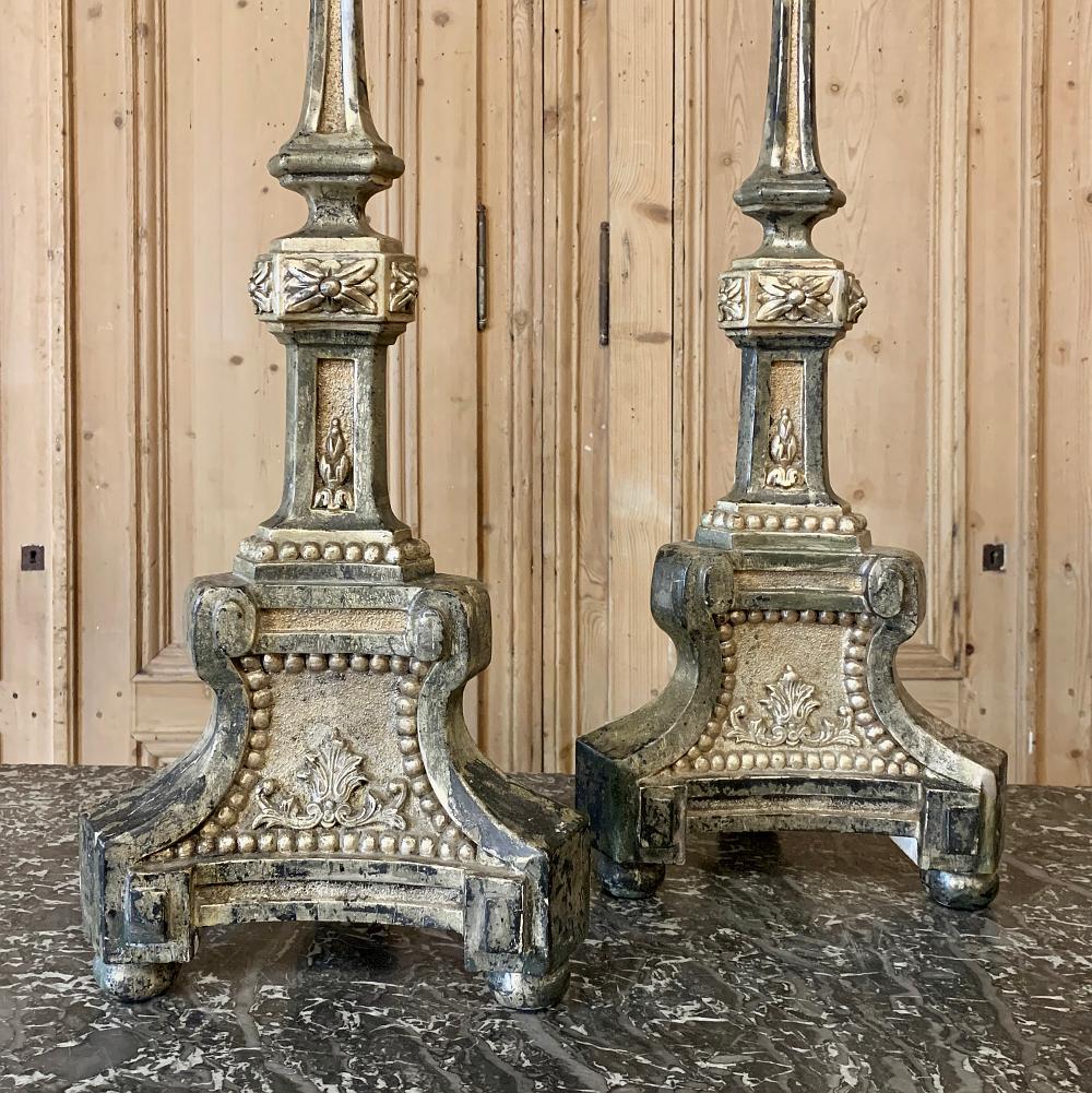Pair of Candlesticks, 18th Century Italian Neoclassical Polychrome For Sale 2