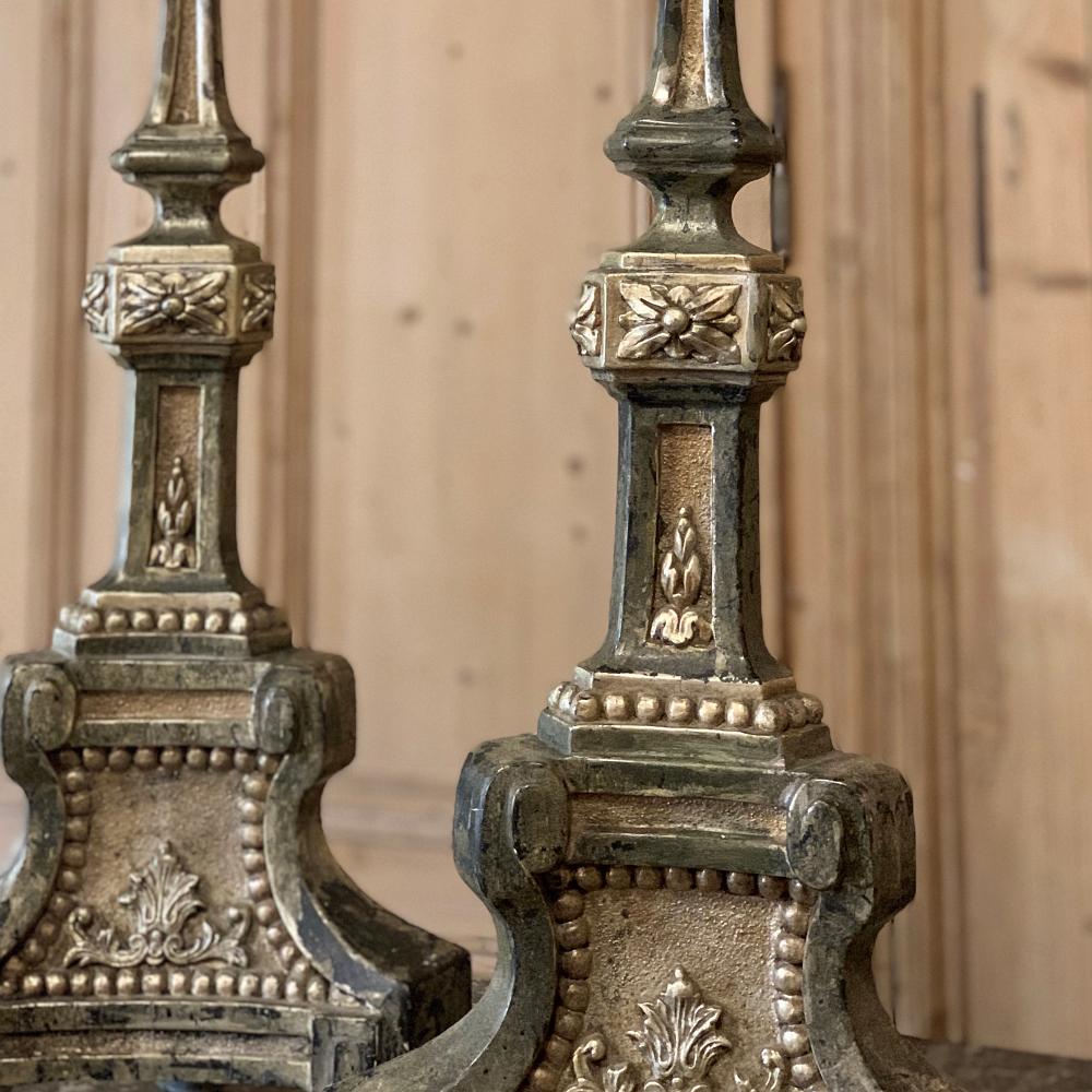Pair of Candlesticks, 18th Century Italian Neoclassical Polychrome For Sale 3