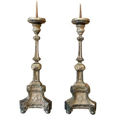 Pair of Candlesticks, 18th Century Italian Neoclassical Polychrome