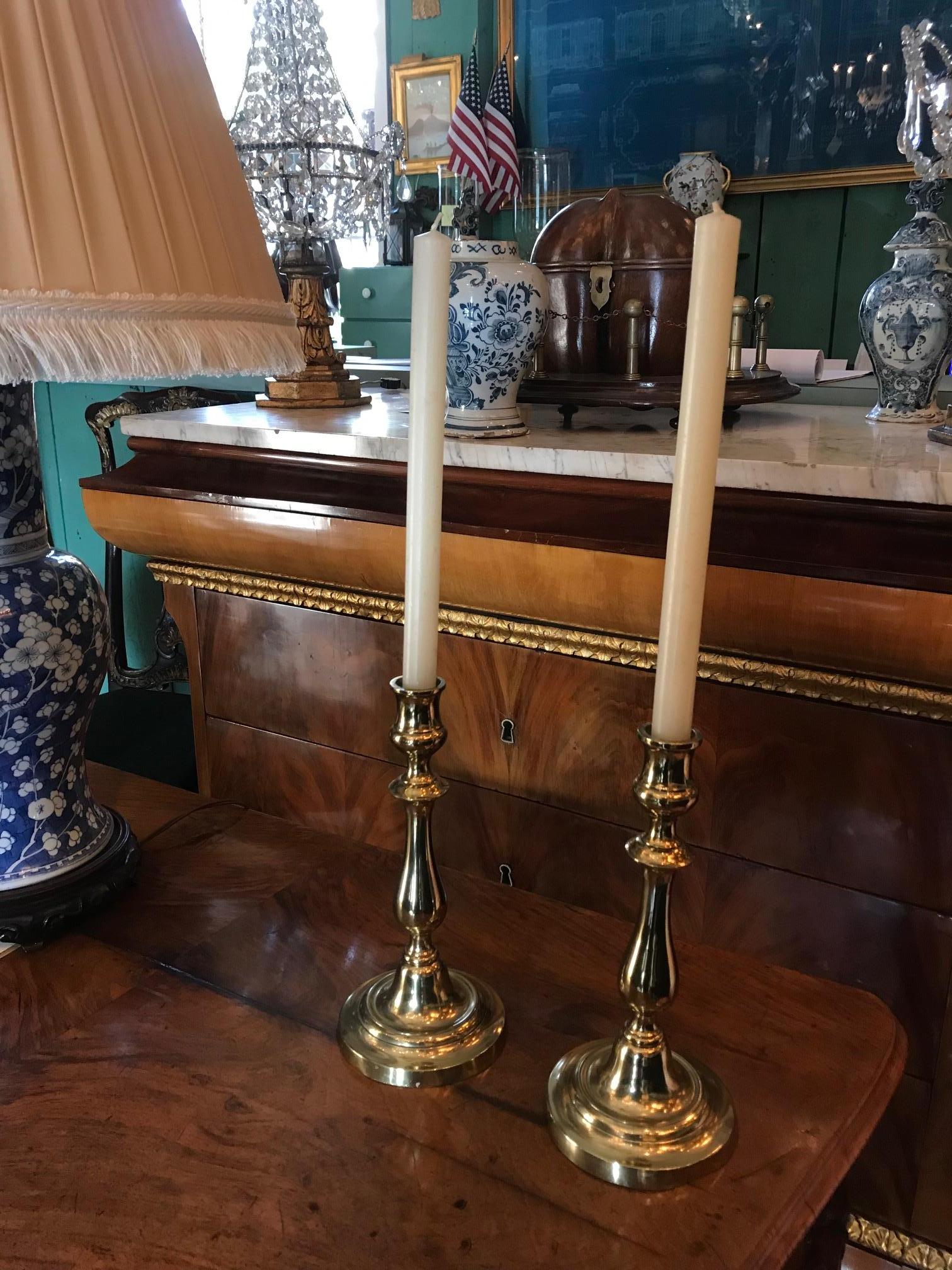 19th Century Pair Candlesticks Candleholder Light in Brass Antique Object Decorative Accent For Sale