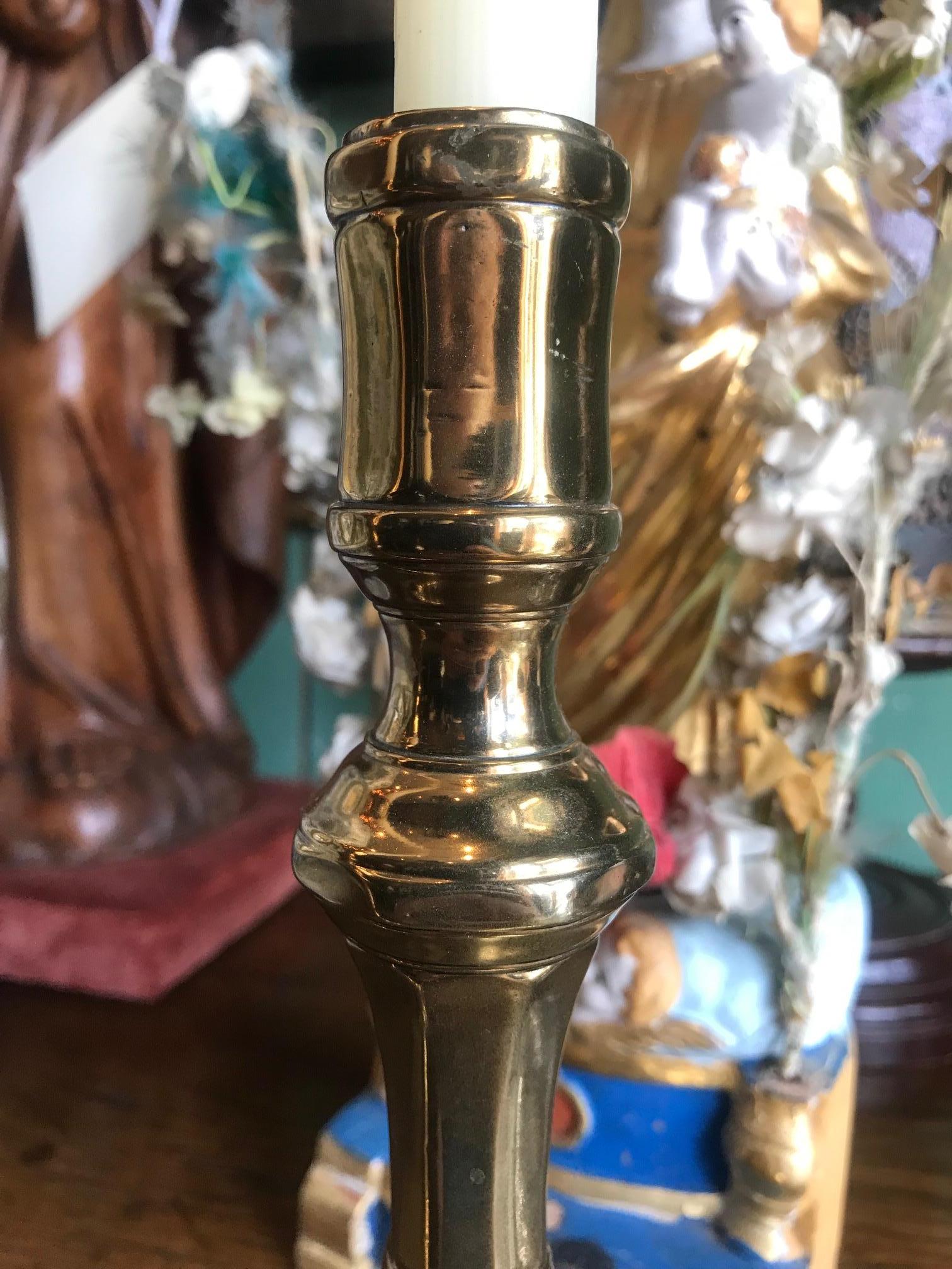 Candlesticks Candleholder Light in Brass Antique Object Decorative Accent, Pair For Sale 3