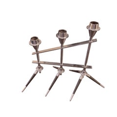 Midcentury Französisch Chrom Kerzenhalter mit Ebonized Wood Trim, Paar