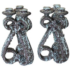 Vintage Pair of Candlesticks, Marius Giuge for Vallauris, France, 1950s