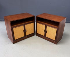 Pair Cane-Front Walnut Nightstands by Arne Vodder for Vamo Sønderborg