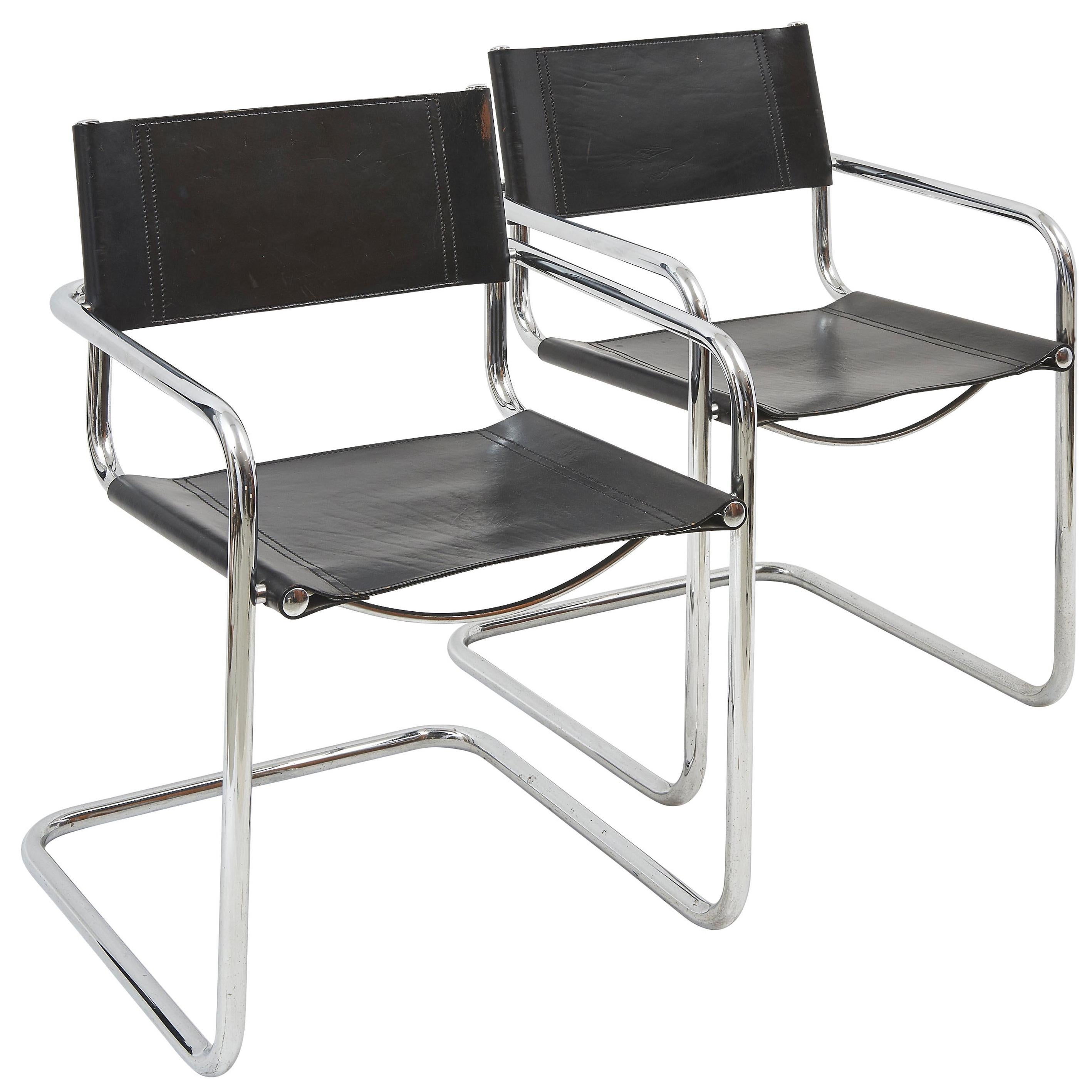 Pair of Cantilevered Chrome and Leather Armchairs after Mart Stam, c.1973