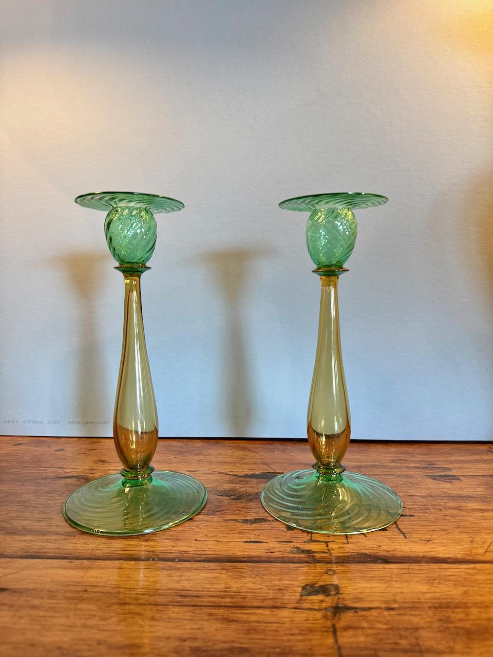 Art Déco Coppia di candelabri in vetro Steuben Glass 