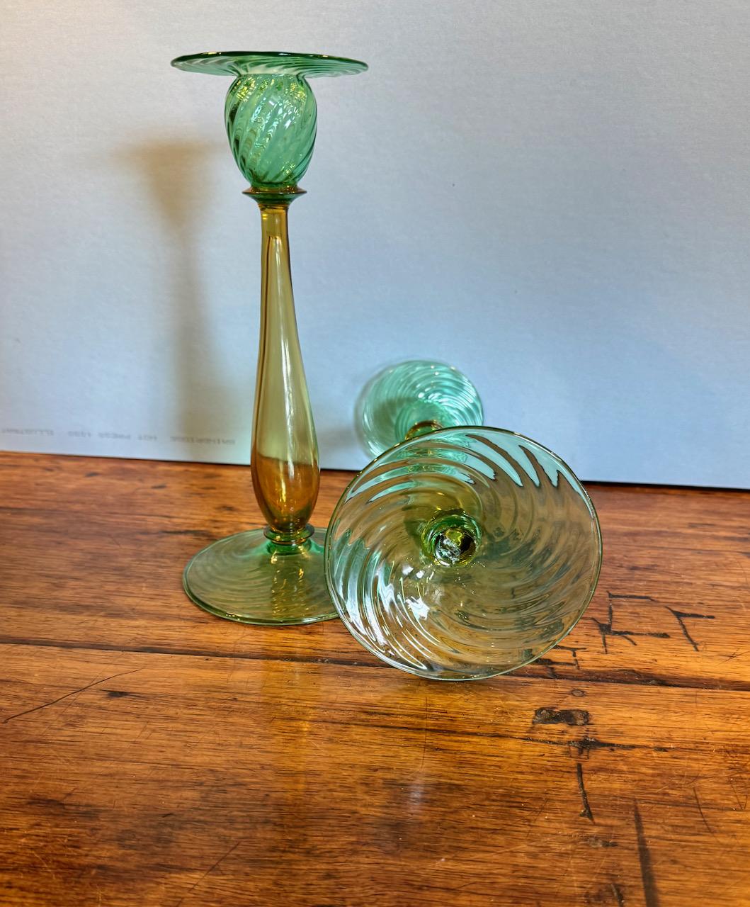 XX secolo Coppia di candelabri in vetro Steuben Glass 