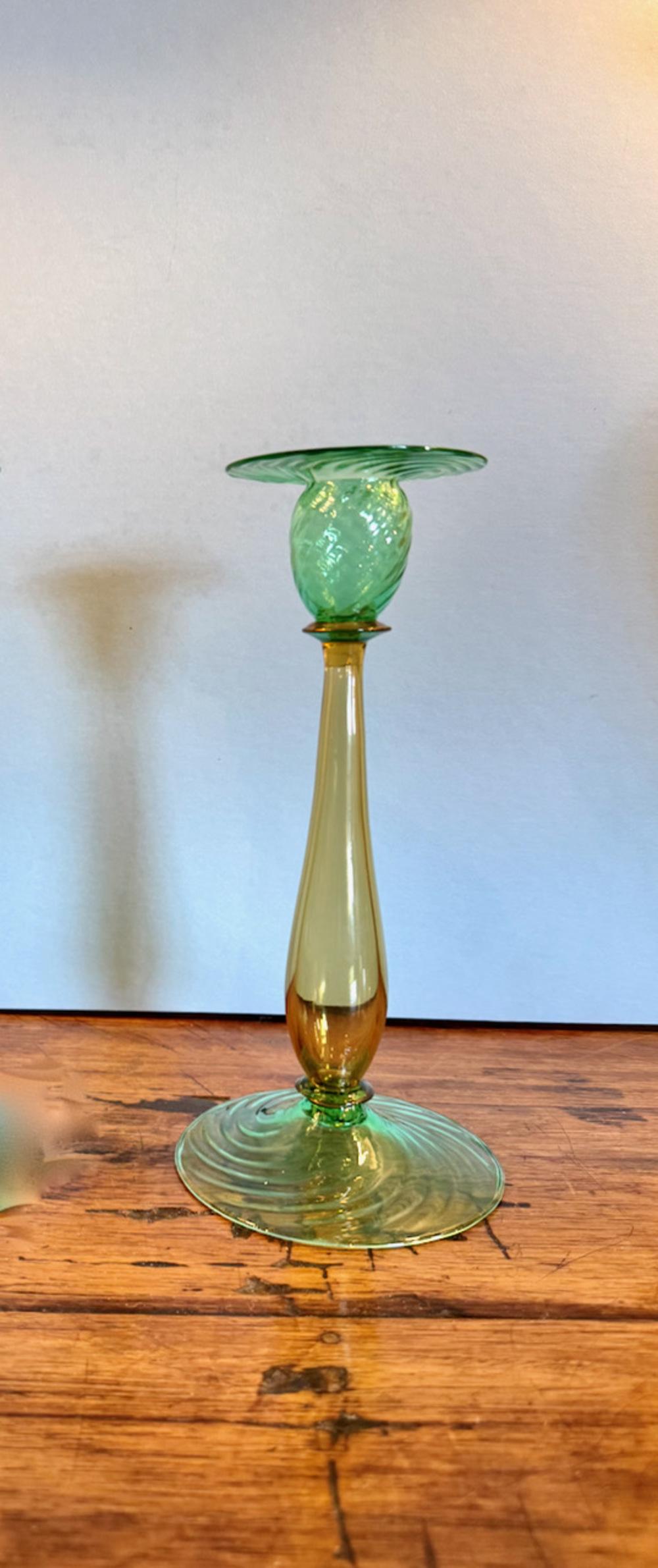 Vetro soffiato Coppia di candelabri in vetro Steuben Glass 