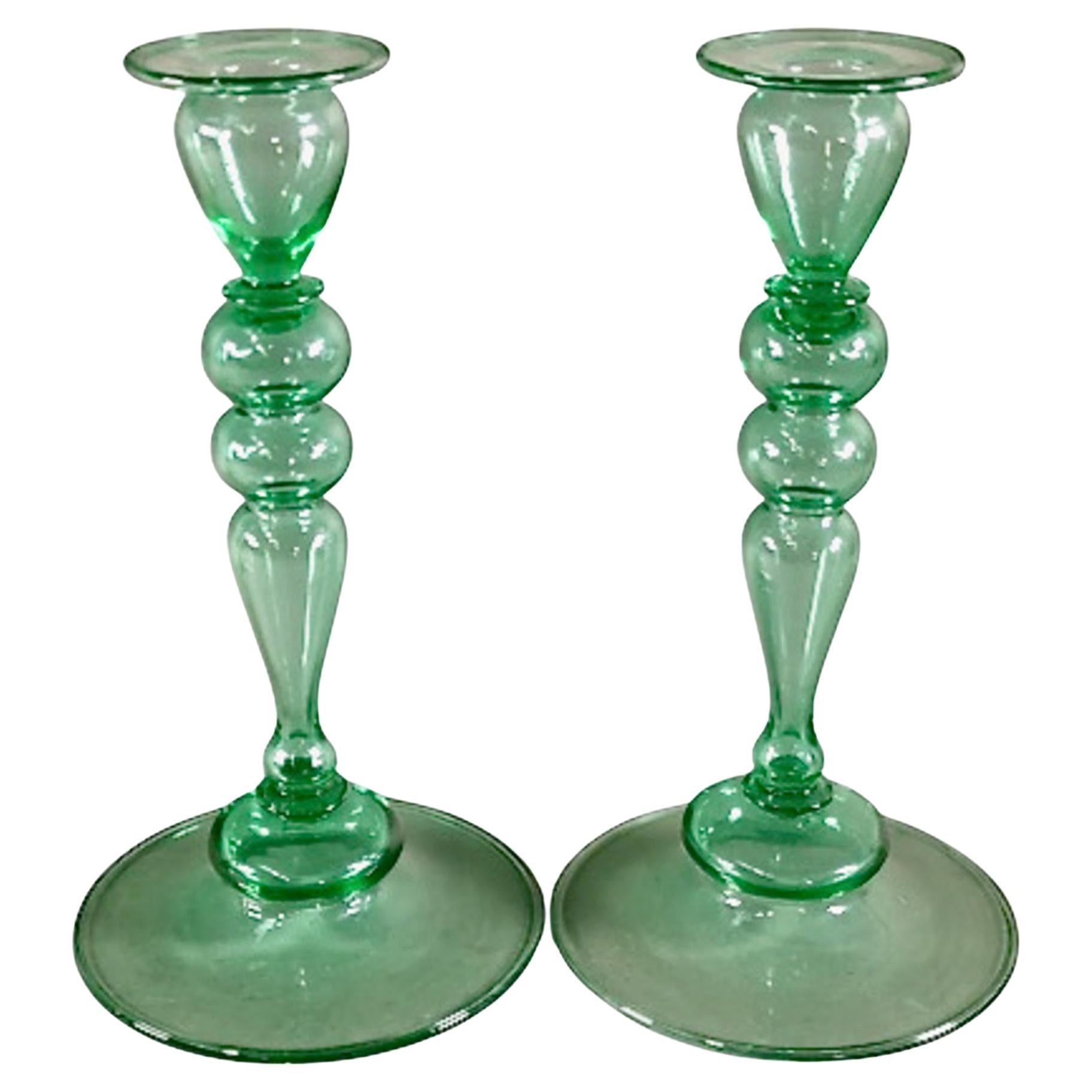 Paire de chandeliers Carder Steuben « Pomona Green »