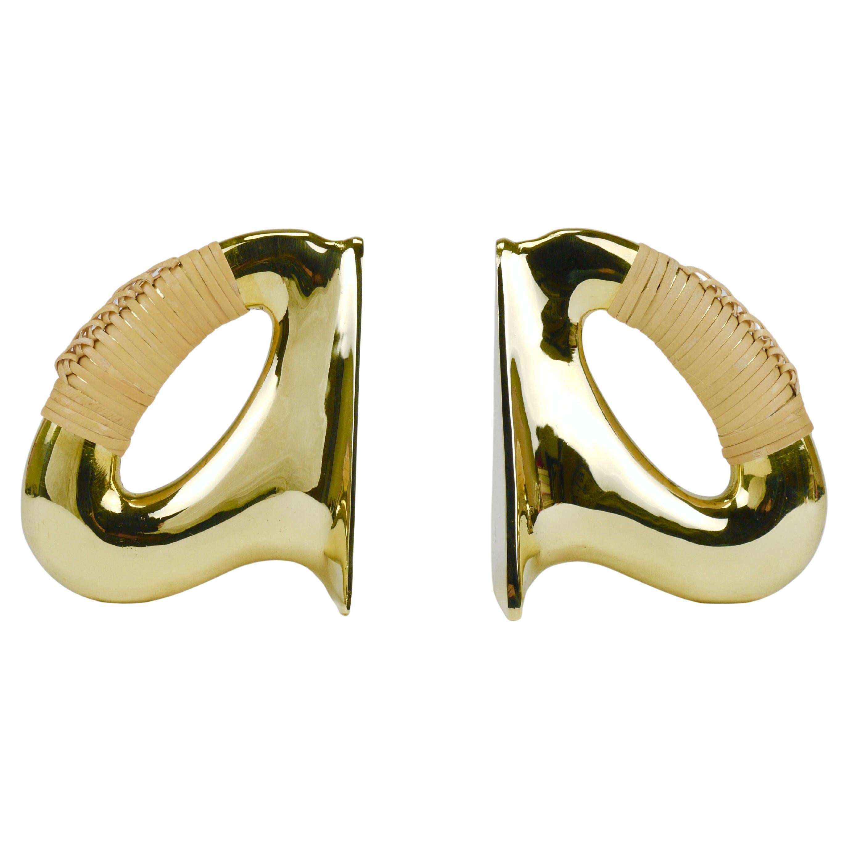 Pair Carl Auböck Flat Iron Brass 
Cane Bookends #3530, Vienna, Austria For Sale