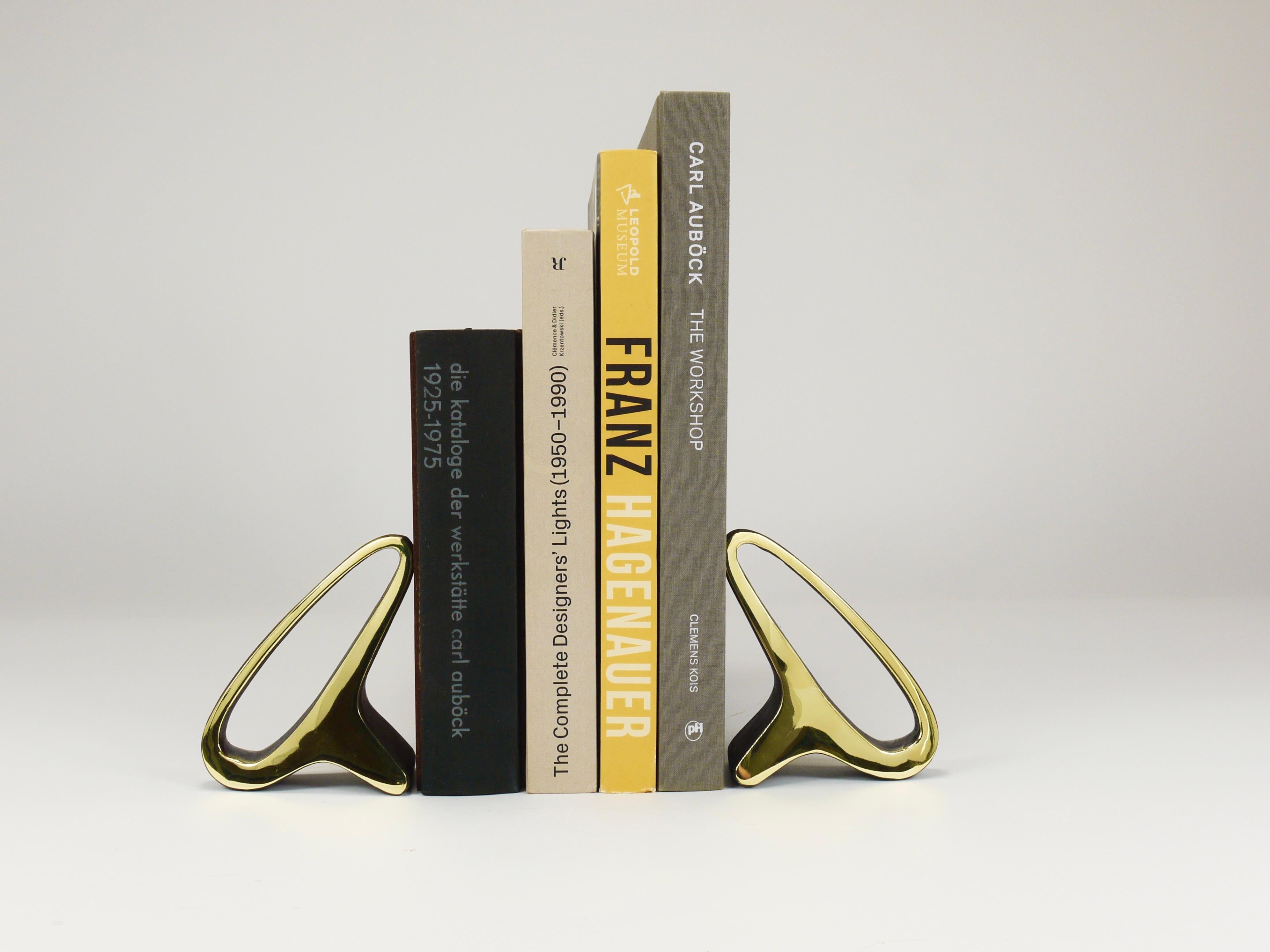 Mid-Century Modern Pair Carl Auböck Mid-Century Earlobes Brass Bookends #3848, Vienna, Austria For Sale