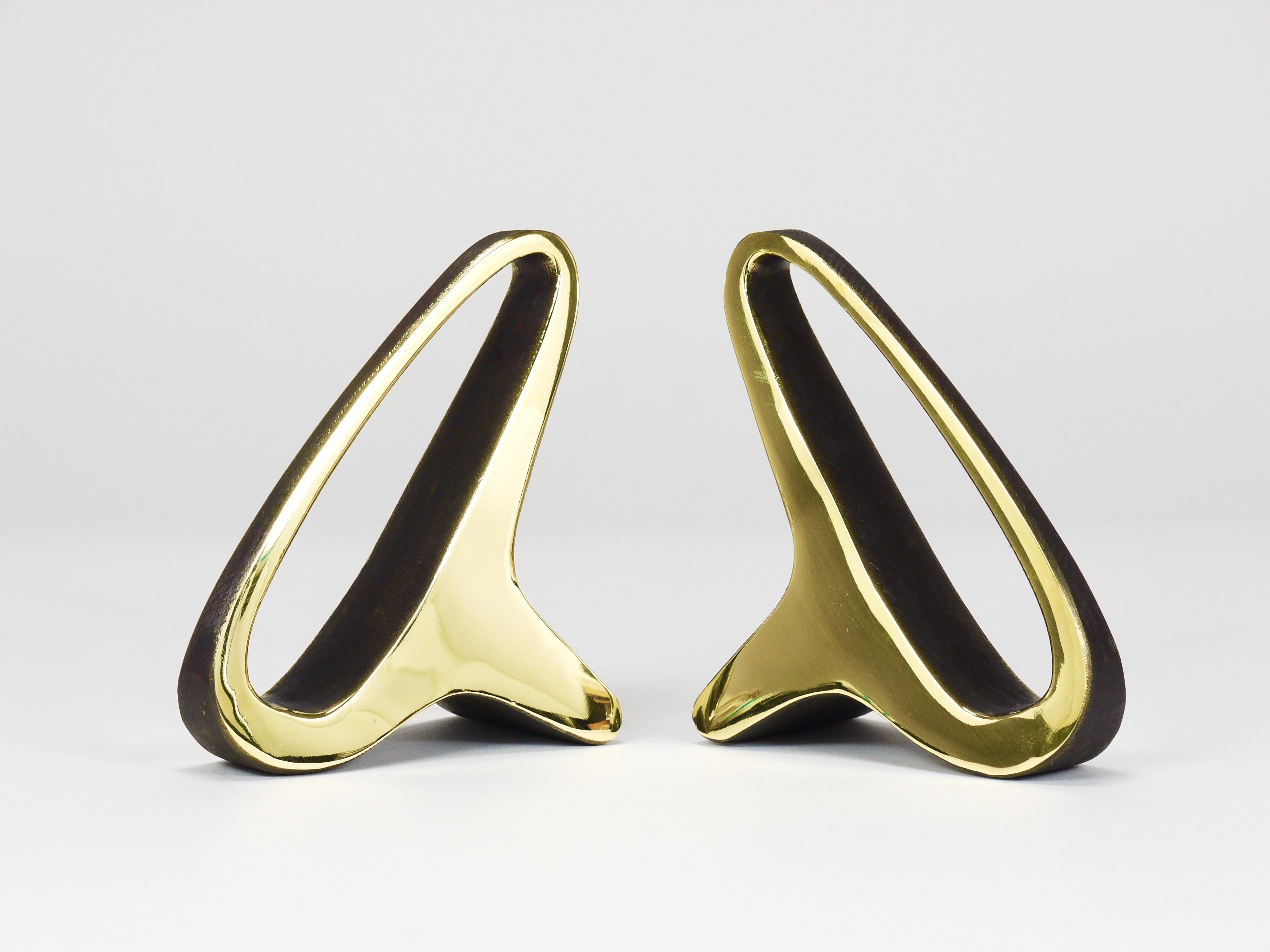 Pair Carl Auböck Mid-Century Earlobes Brass Bookends #3848, Vienna, Austria For Sale 1