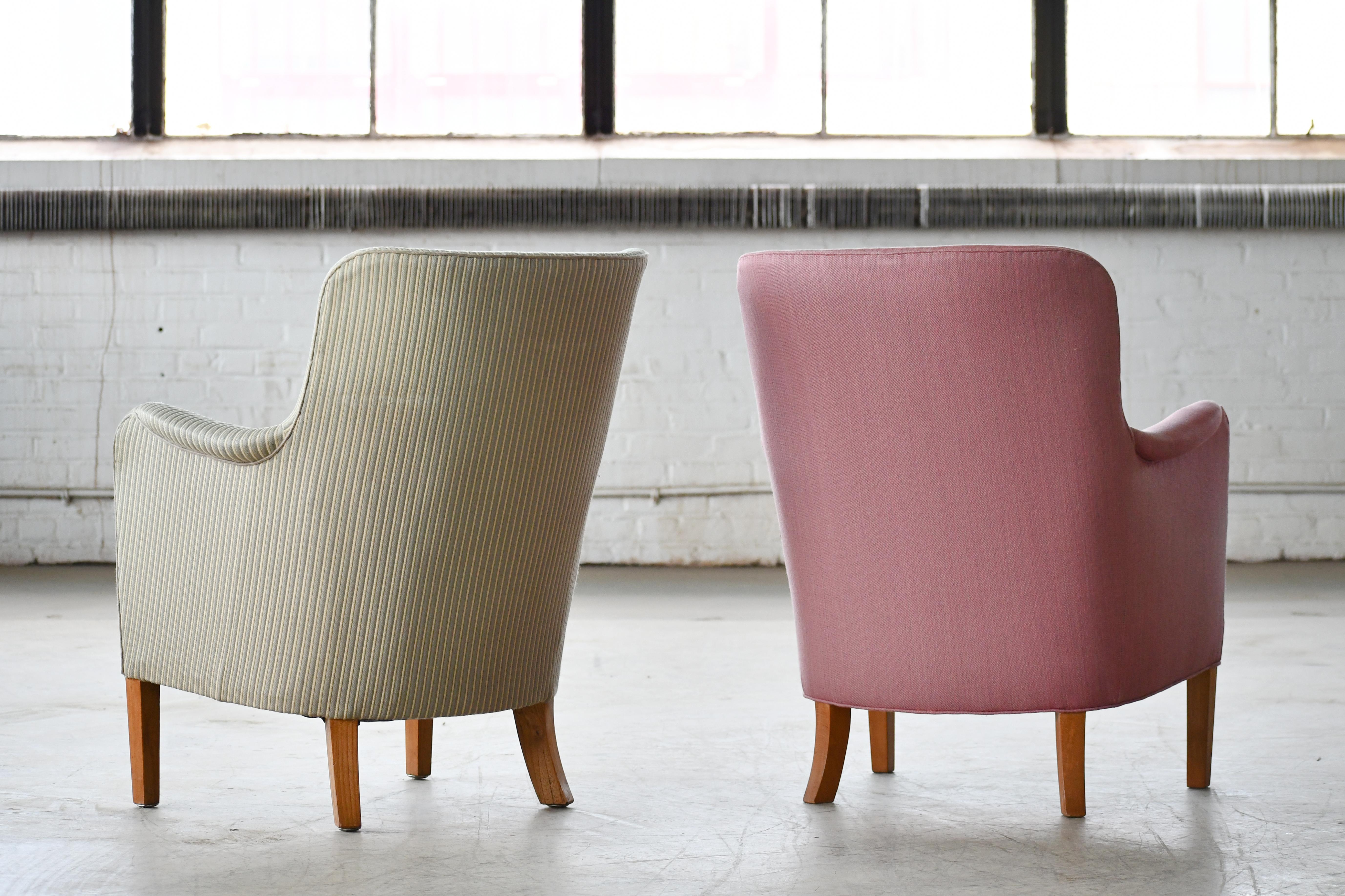 Pair Carl Malmsten 1950s Lounge Chairs Model Samsas for O.H. Sjögren In Good Condition For Sale In Bridgeport, CT