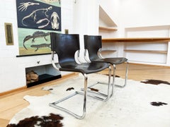 PAAR Carlo Bartoli T 70 920 Freischwinger Esszimmerstühle Schwarz Leder -- 2 Stück