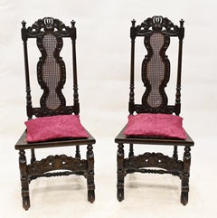 Pair Carolean Chairs Farmhouse Accent 1880 Walnut Diners