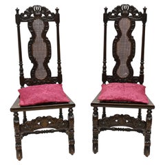 Used Pair Carolean Chairs Farmhouse Accent 1880 Walnut Diners