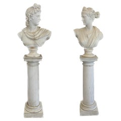 Pair Carrara Marble Busts from Apolo and Diana with original pedestals
