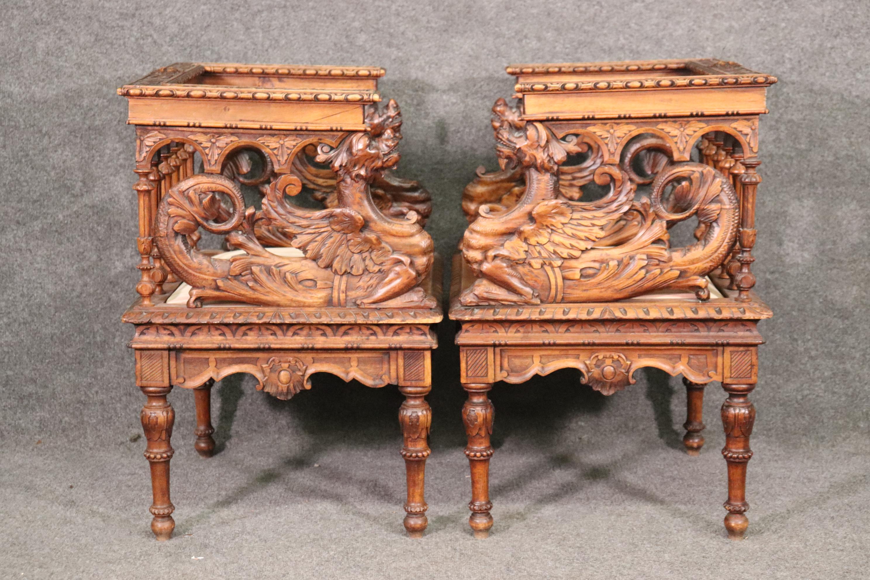 High Victorian Pair Carved American Victorian Griffin Club Armchairs Attributed to RJ Horner 