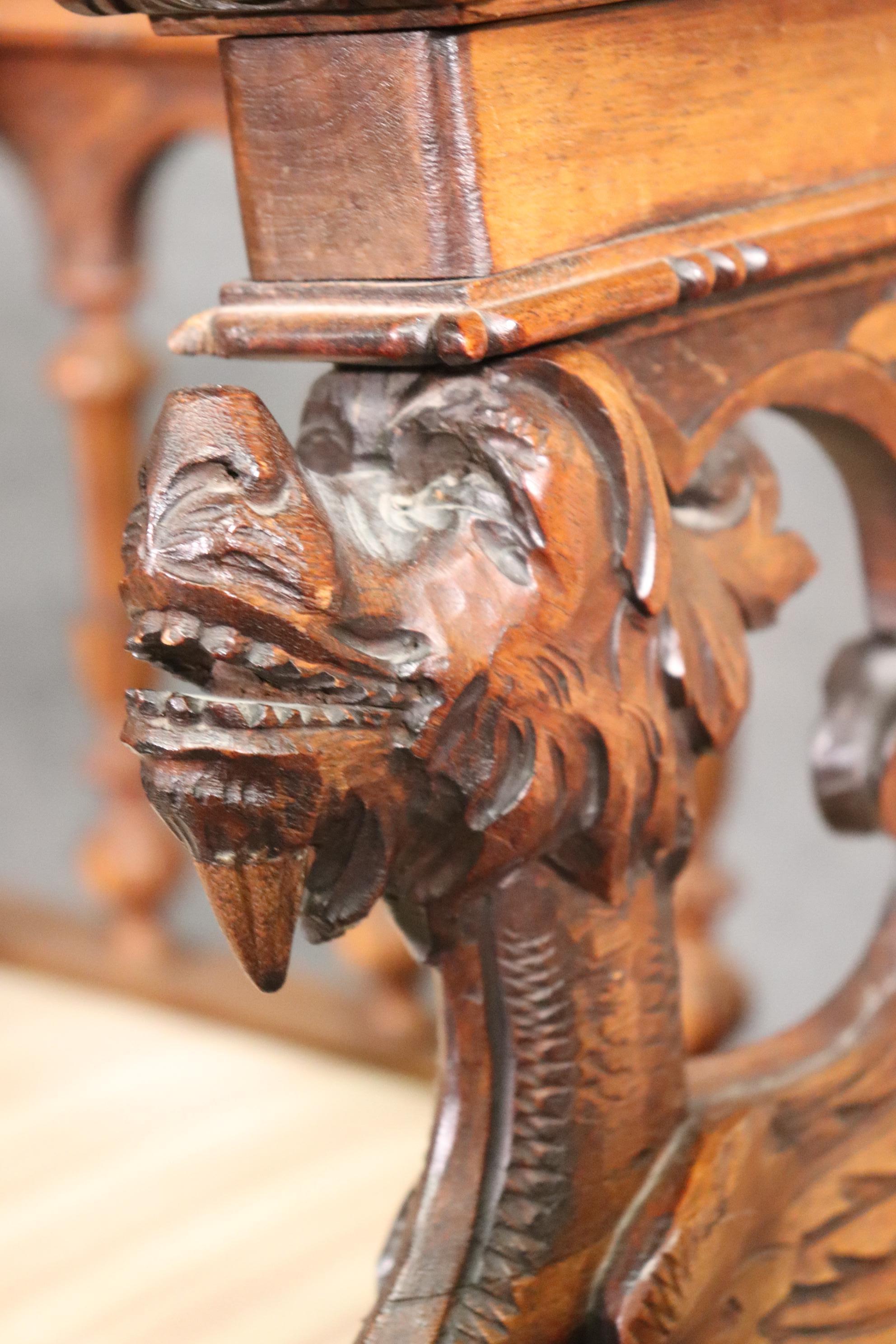 Late 19th Century Pair Carved American Victorian Griffin Club Armchairs Attributed to RJ Horner 