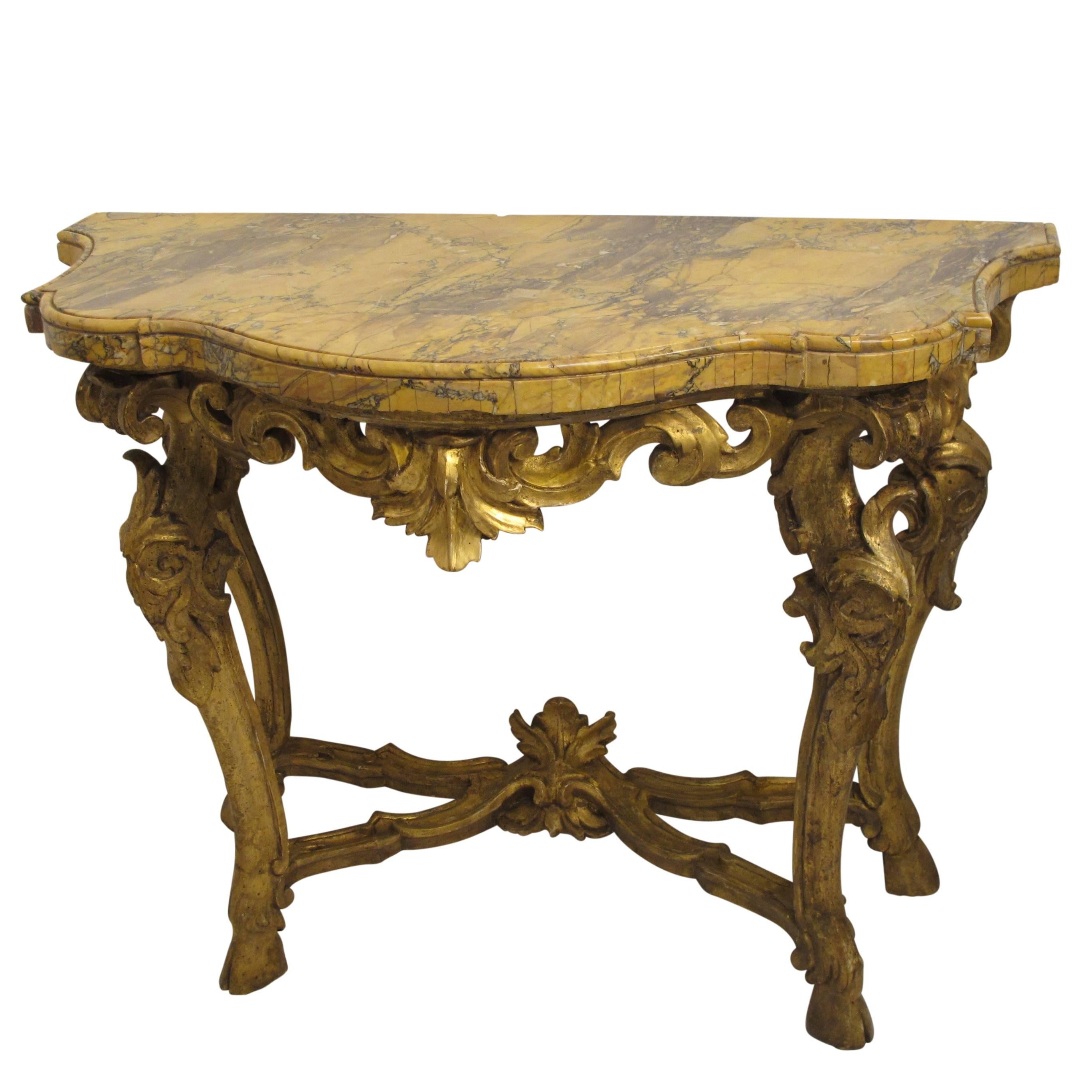 Pair of Carved & Gilt Console Tables with Breche Marble Tops Italian, circa 1780 In Excellent Condition For Sale In San Francisco, CA