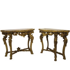 Pair of Carved & Gilt Console Tables with Breche Marble Tops Italian, circa 1780