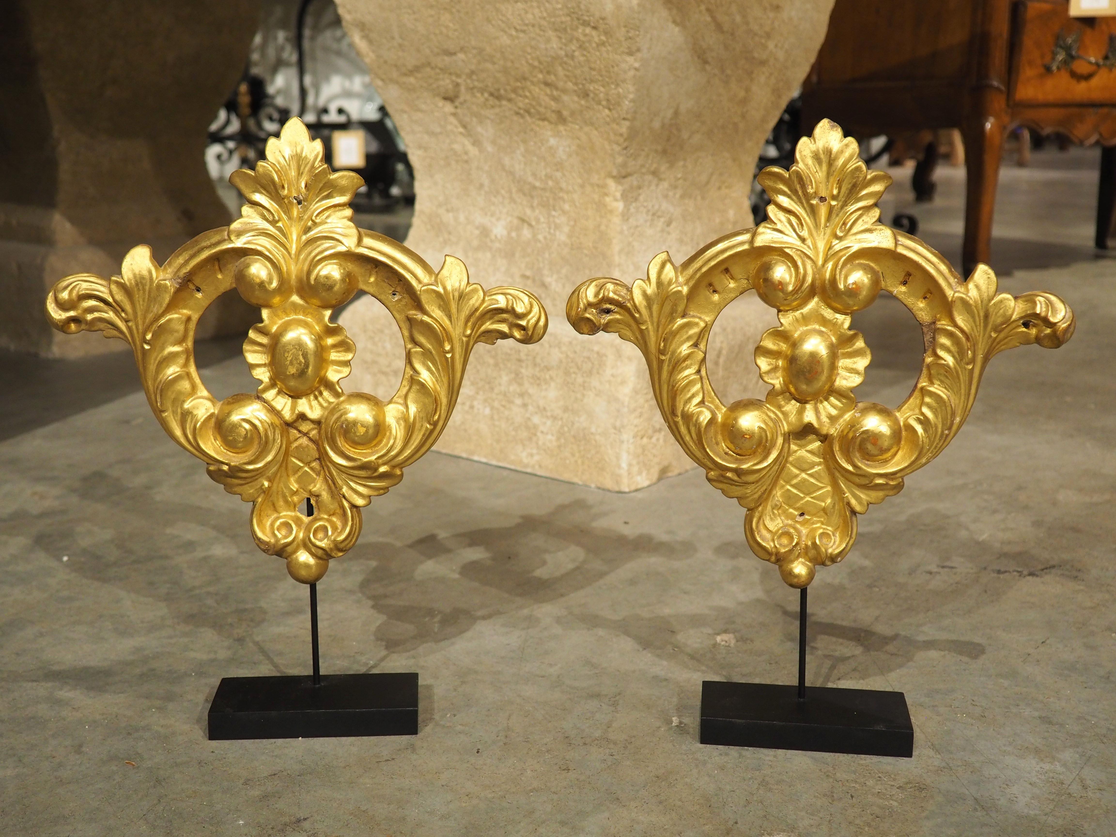 Pair Carved and Mounted Giltwood Ornaments, Italy C. 1850 For Sale 3