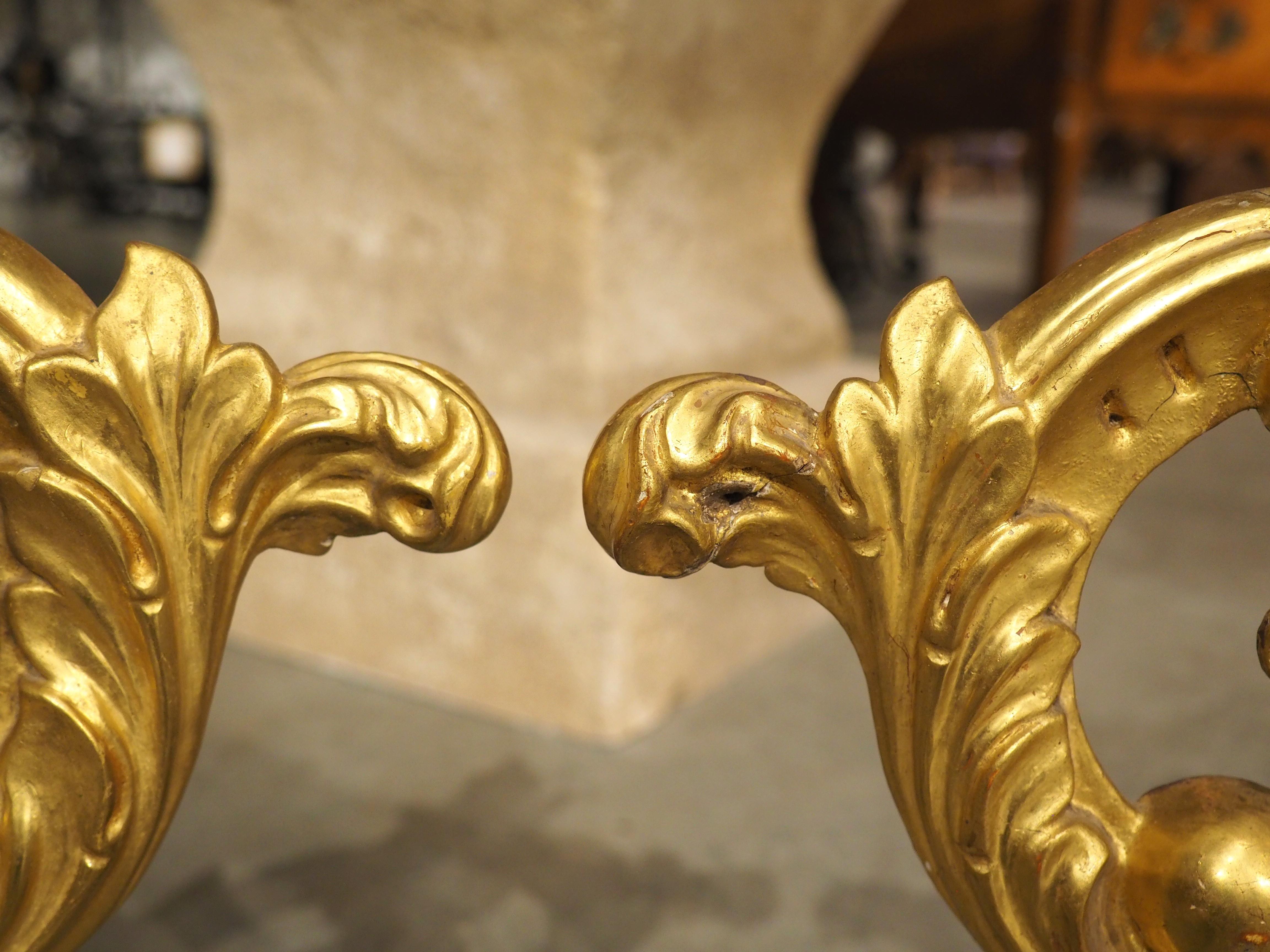 Metal Pair Carved and Mounted Giltwood Ornaments, Italy C. 1850 For Sale
