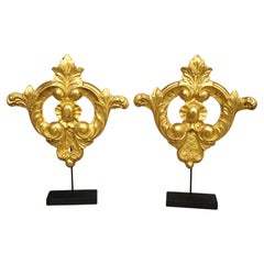 Antique Pair Carved and Mounted Giltwood Ornaments, Italy C. 1850