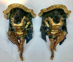 Pair Carved and Polychromed Figural Venitian Wall Brackets