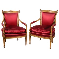 Vintage Pair Carved Beacon Hill Collection French Louis XVI Style Lounge Chairs, C1970
