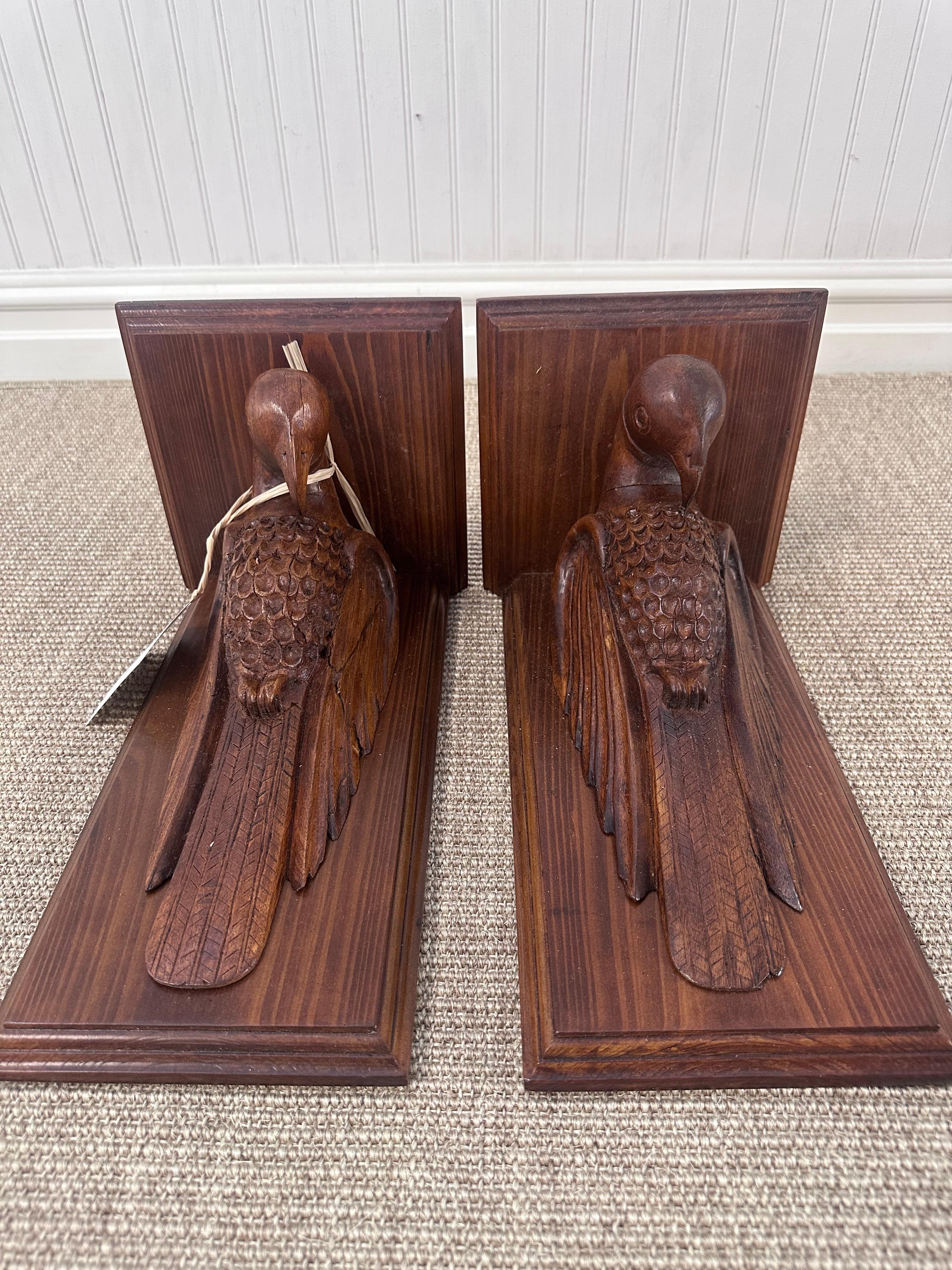 Wood Pair Carved Bird Corbels or Bookends For Sale