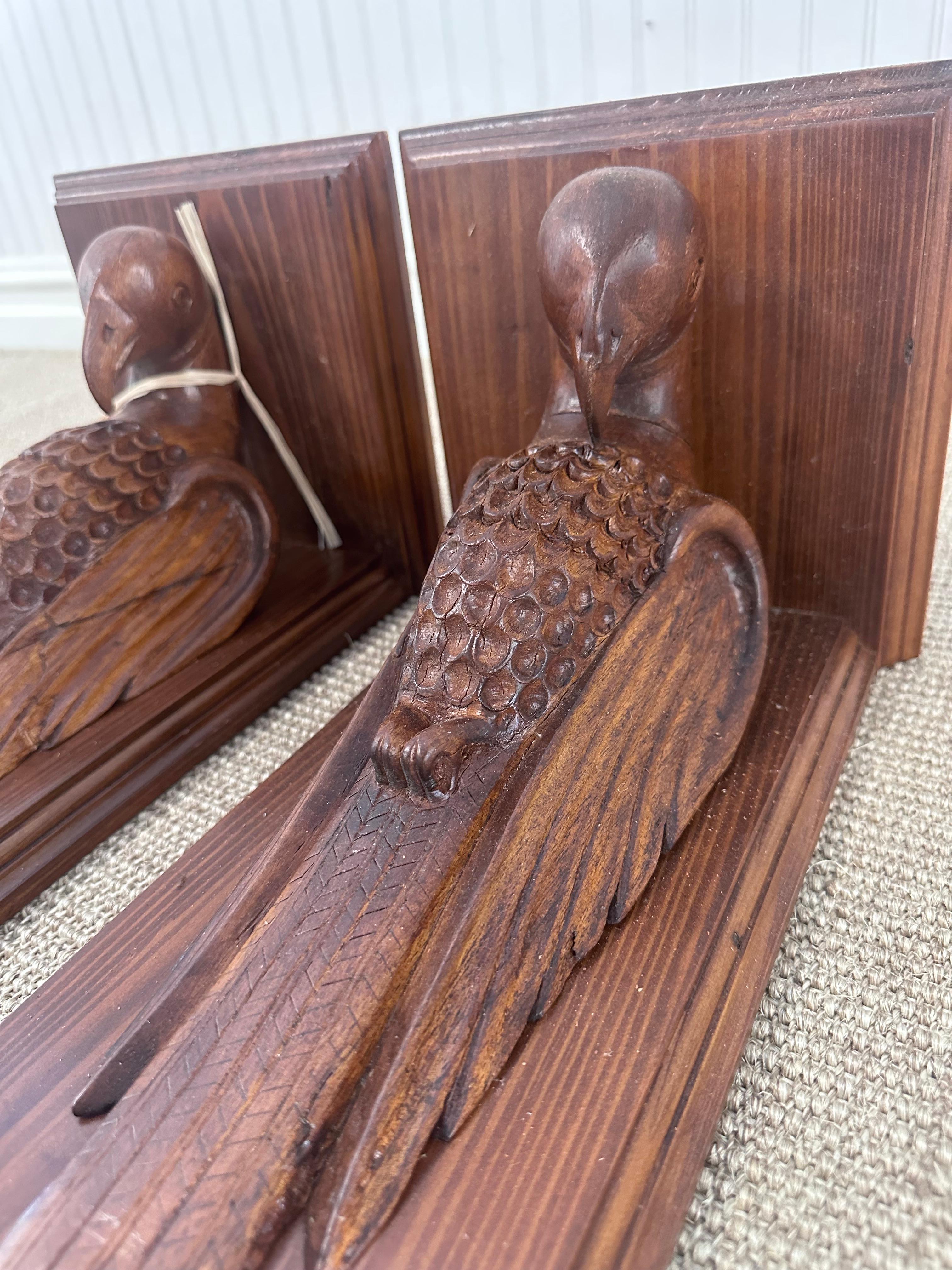 Pair Carved Bird Corbels or Bookends For Sale 1