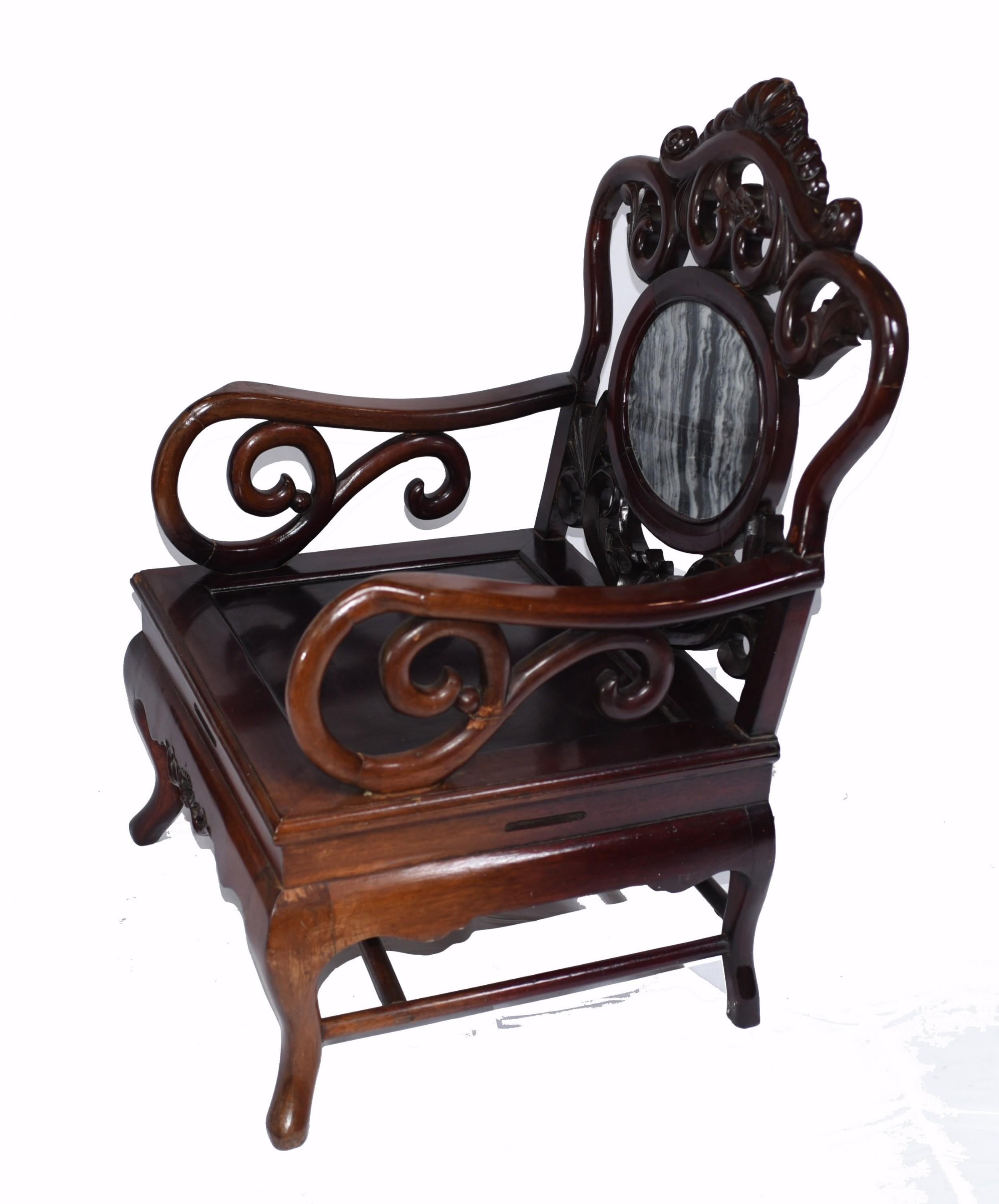 Pair Carved Chinese Arm Chairs - Antique Hardwood In Good Condition For Sale In Potters Bar, GB