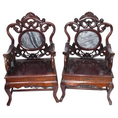 Pair Carved Chinese Arm Chairs - Antique Hardwood