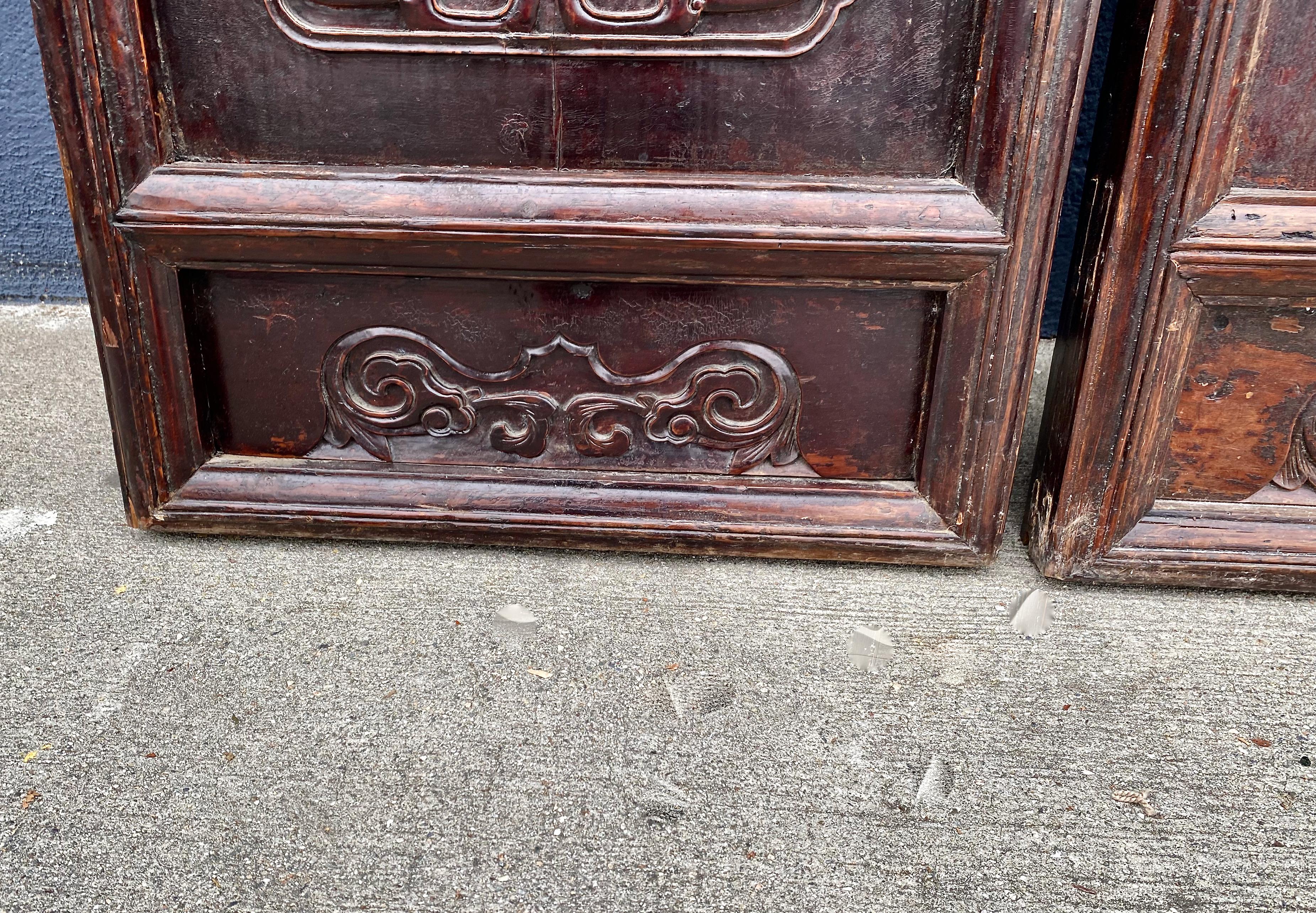 Pair Carved Chinese Carved Hardwood Doors For Sale 6