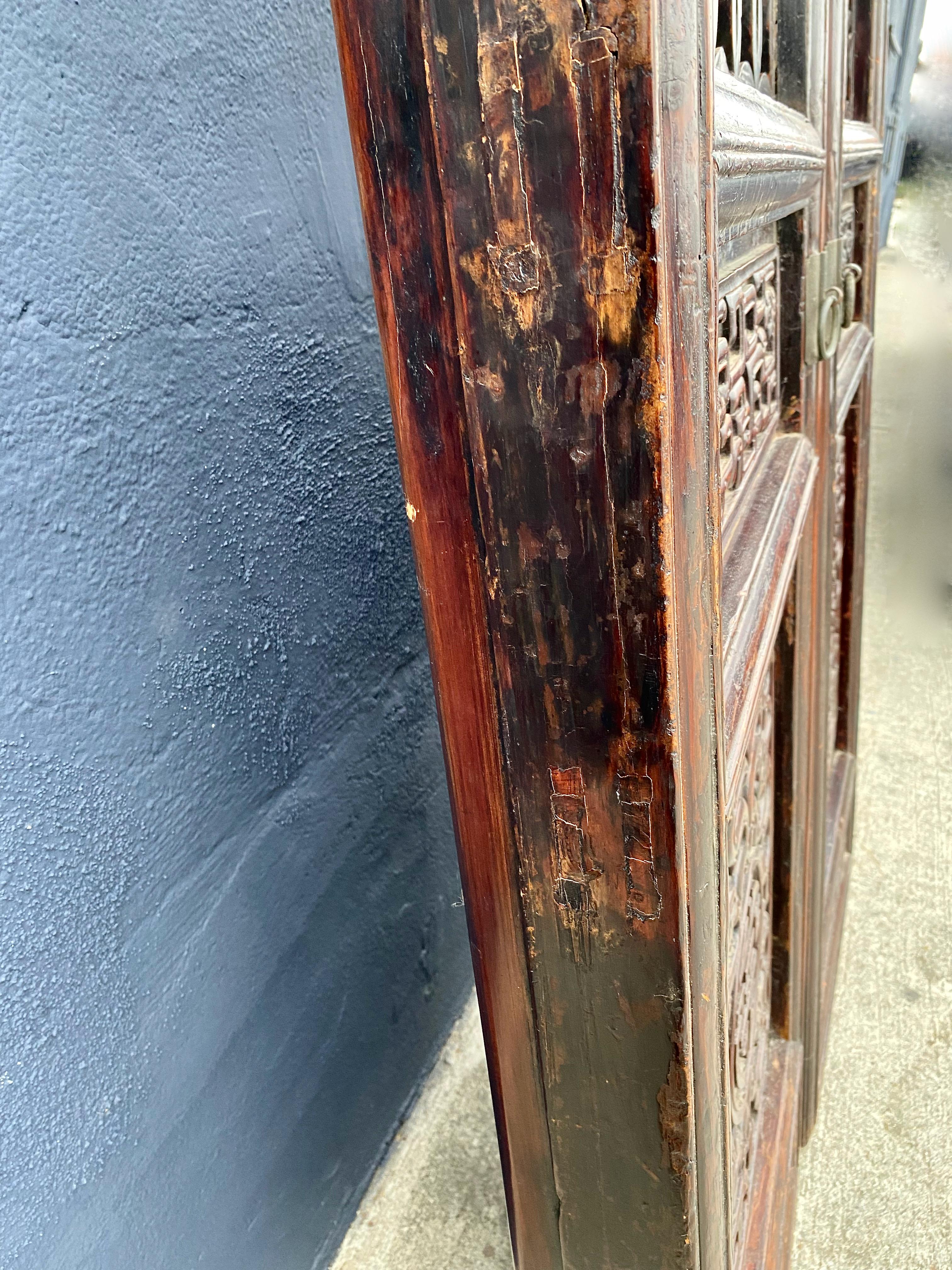 Pair Carved Chinese Carved Hardwood Doors For Sale 7