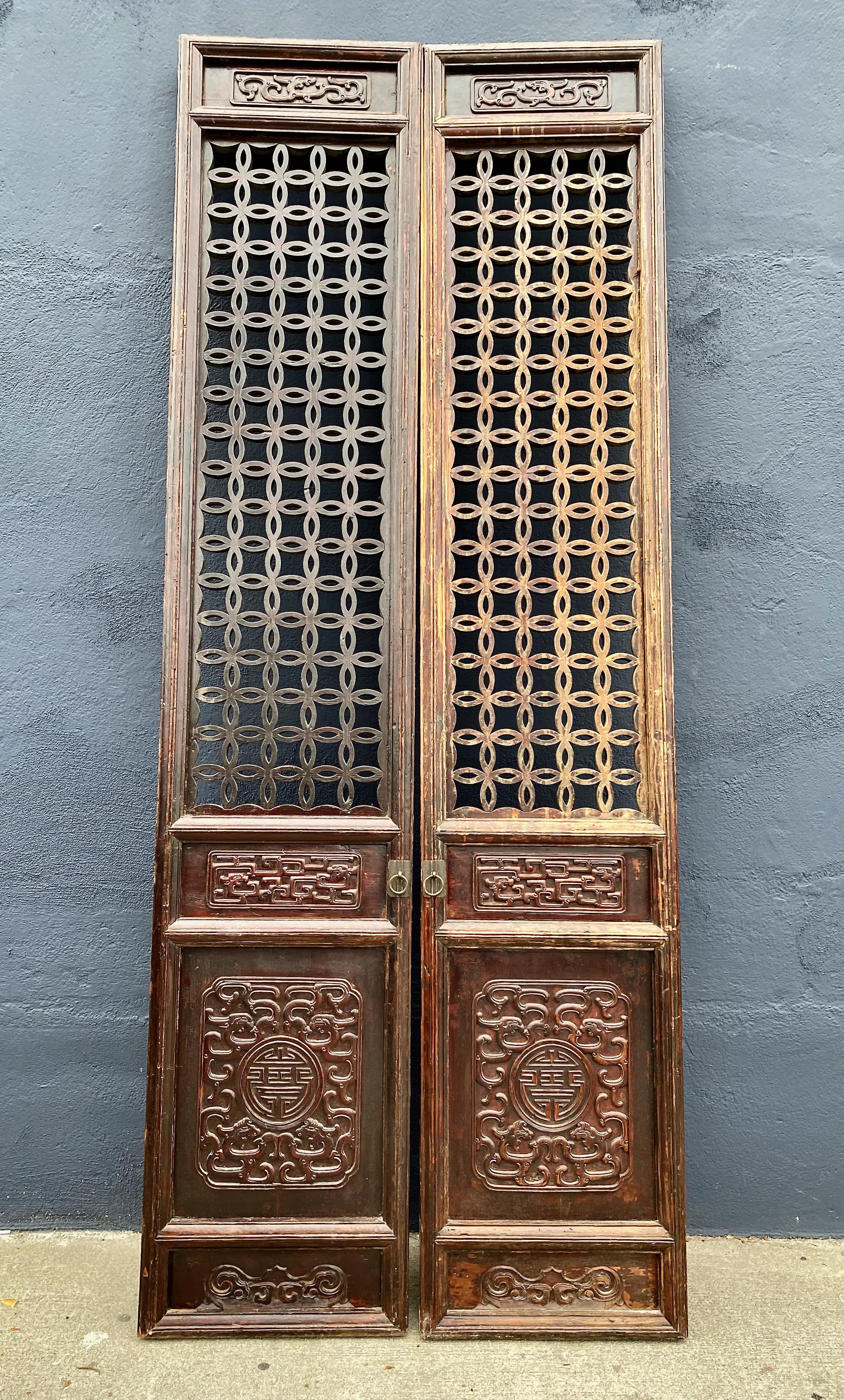 Pair Carved Chinese Carved Hardwood Doors For Sale 8