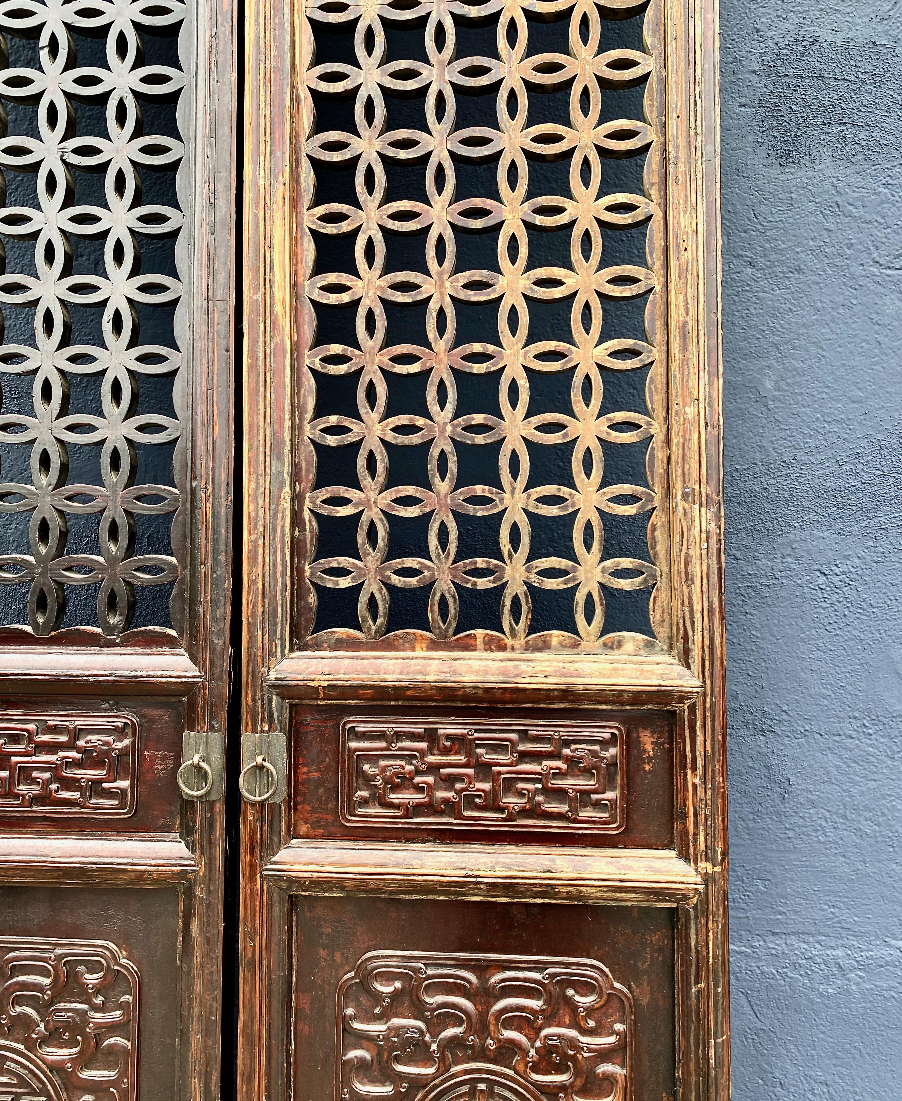 Paar geschnitzt Chinesisch geschnitzt Hartholz Türen im Angebot 2