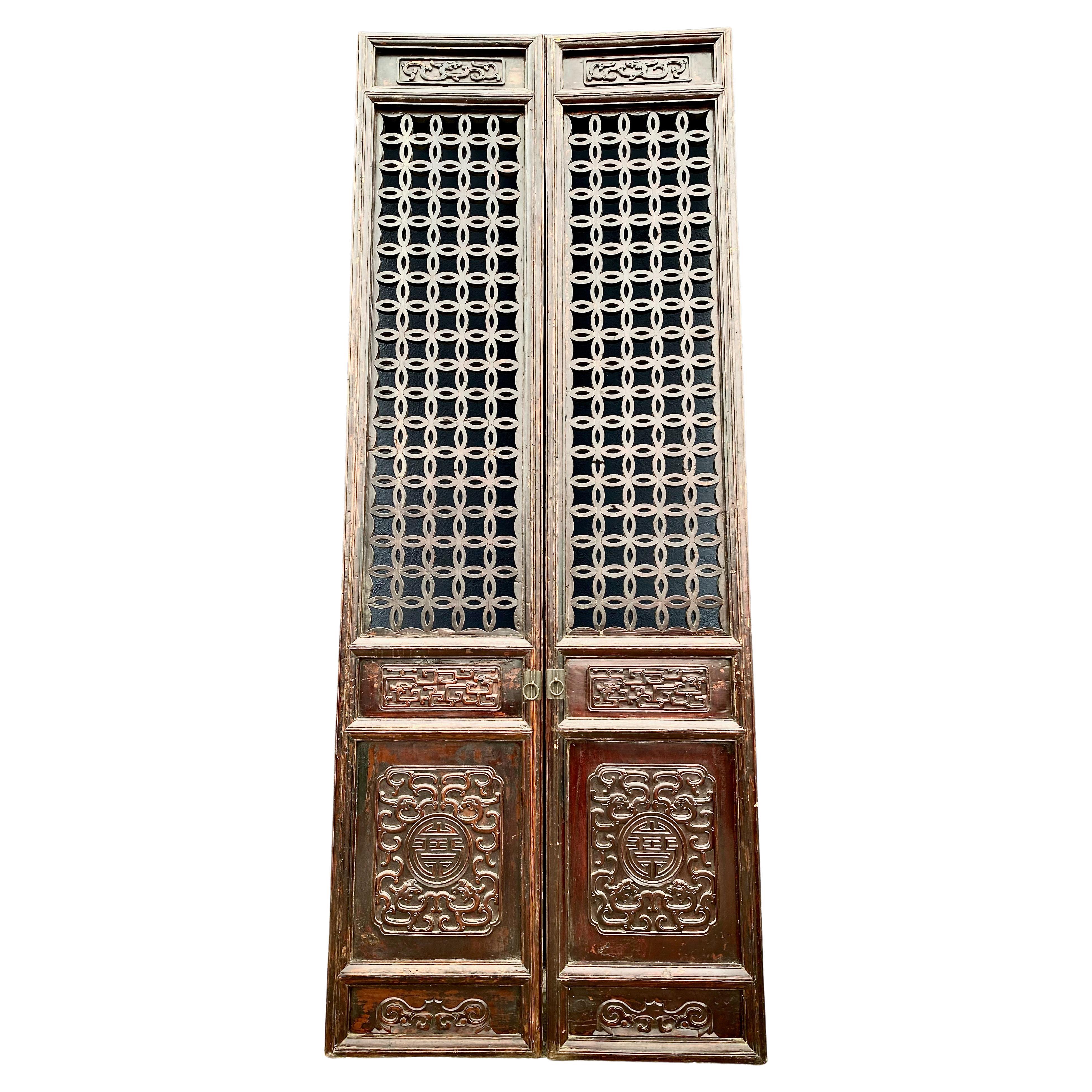 Pair Carved Chinese Carved Hardwood Doors For Sale