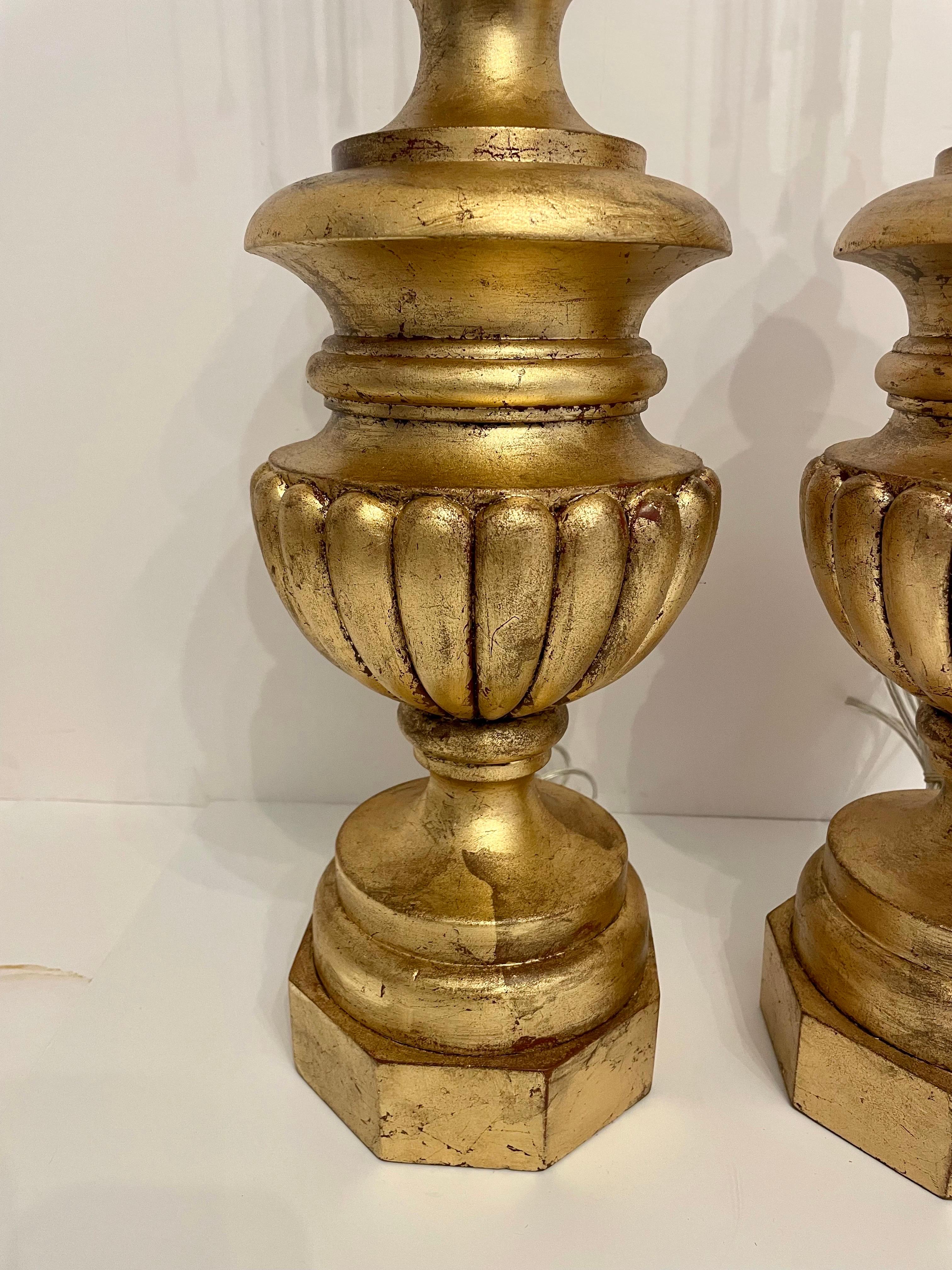 Italian Pair Carved Gilt Lamps For Sale