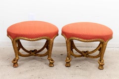 Pair Carved Gilt Rope Ottomans
